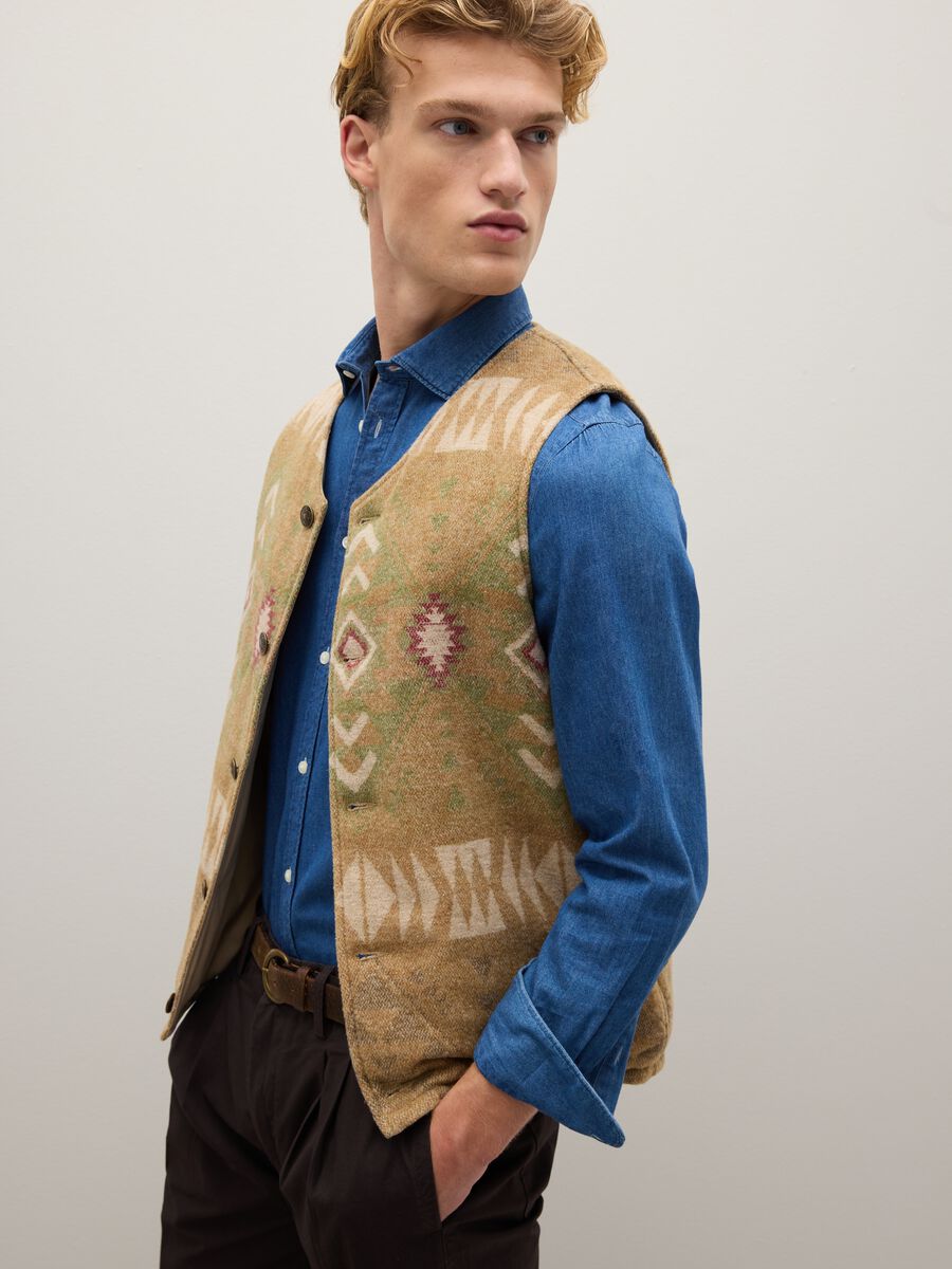 Multicolour wool blend waistcoat with buttons_0