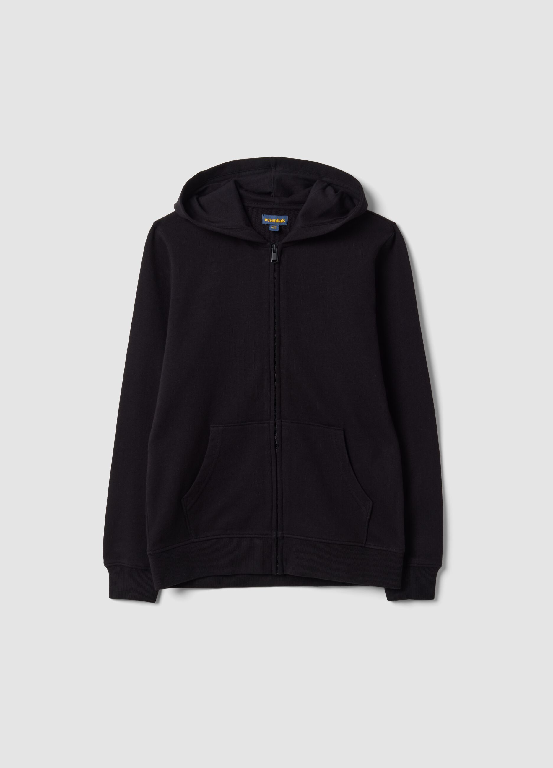 Black organic cotton hooded sweatshirt, regular fit, for boys