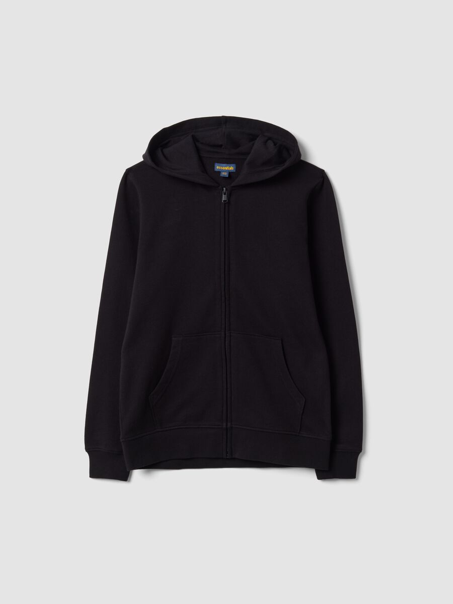 Felpa nera con cappuccio in puro cotone organico regular fit per ragazzo_0
