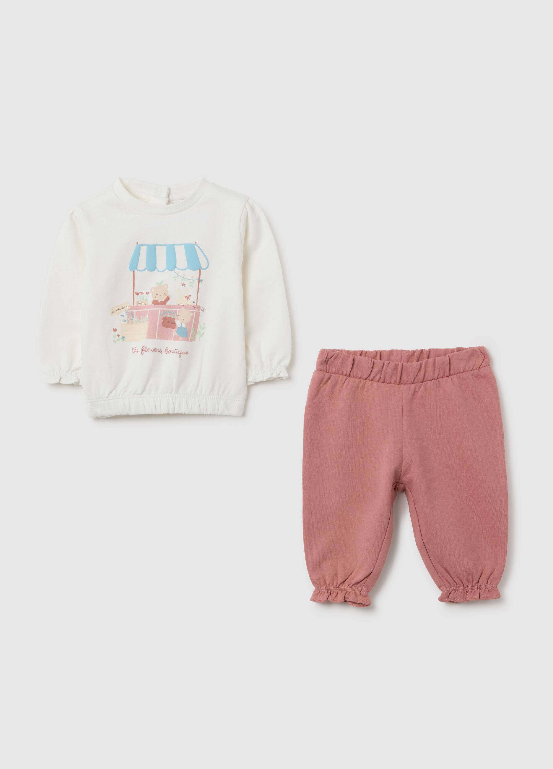 Girls' set in pure white and pink cotton