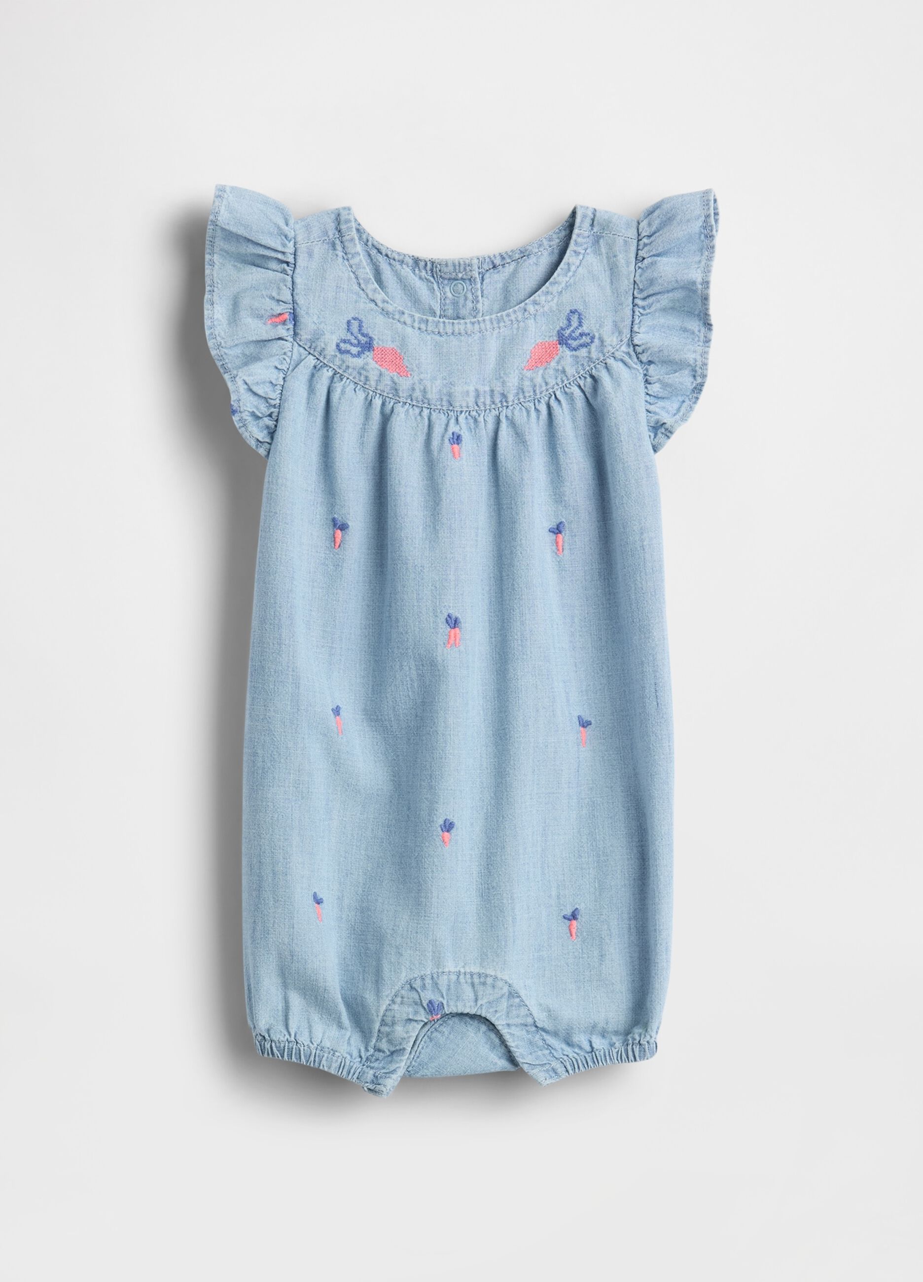 Denim Playsuit with Floral Embroidery