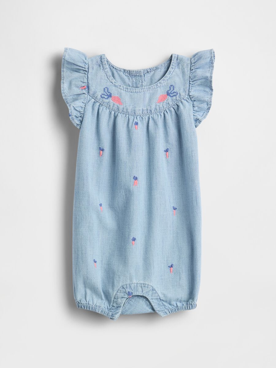 Denim Playsuit with Floral Embroidery_0
