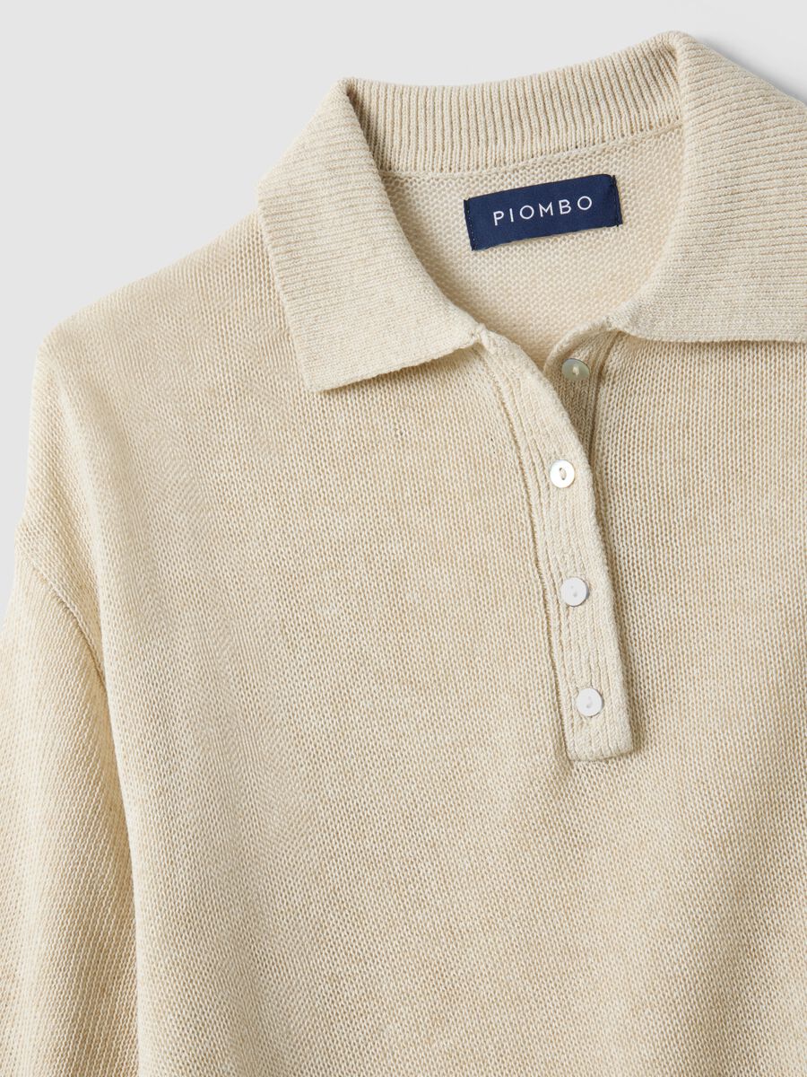 Polo beige regular fit con maniche al gomito_5