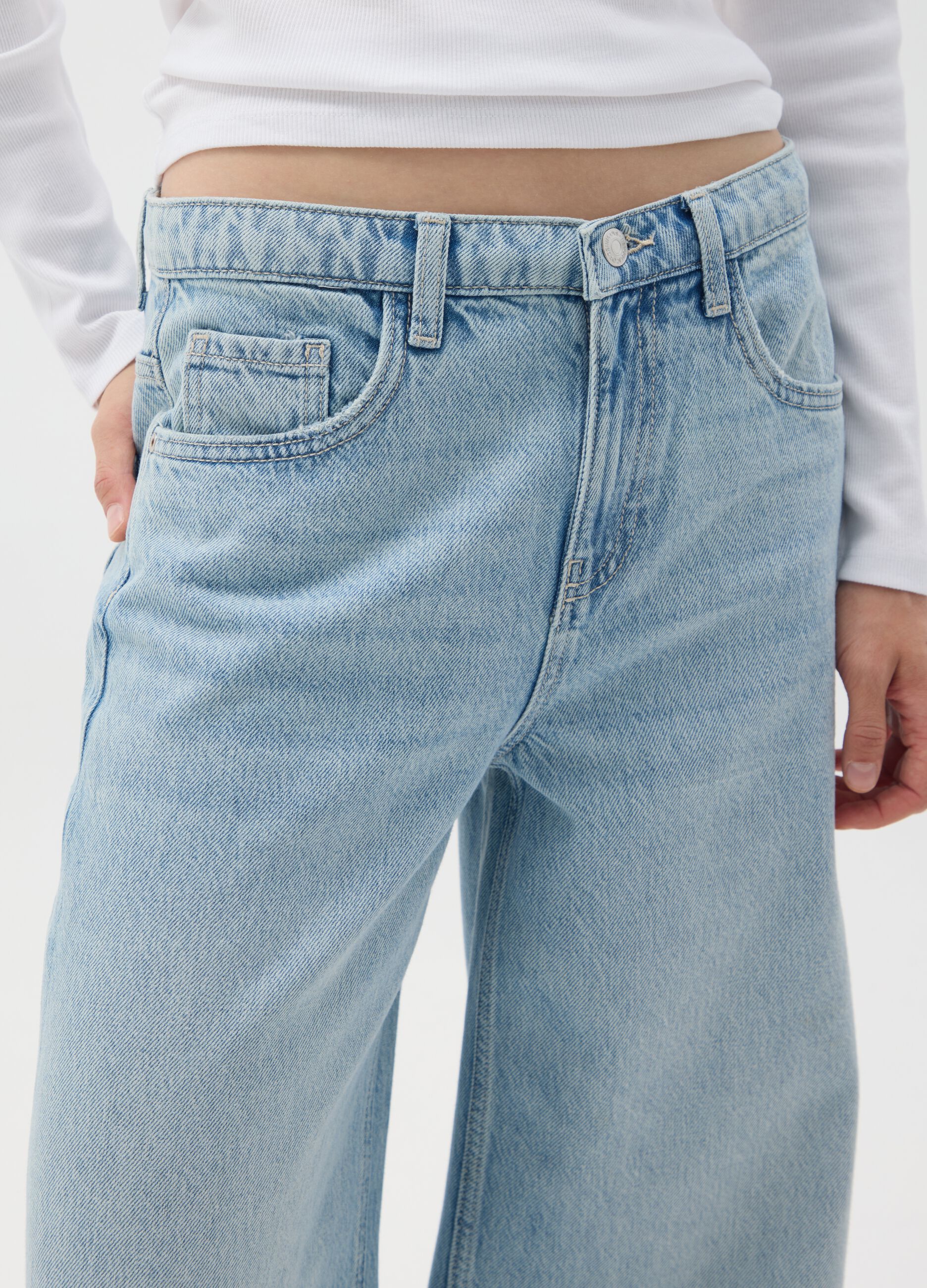 Wide leg pure cotton blue jeans