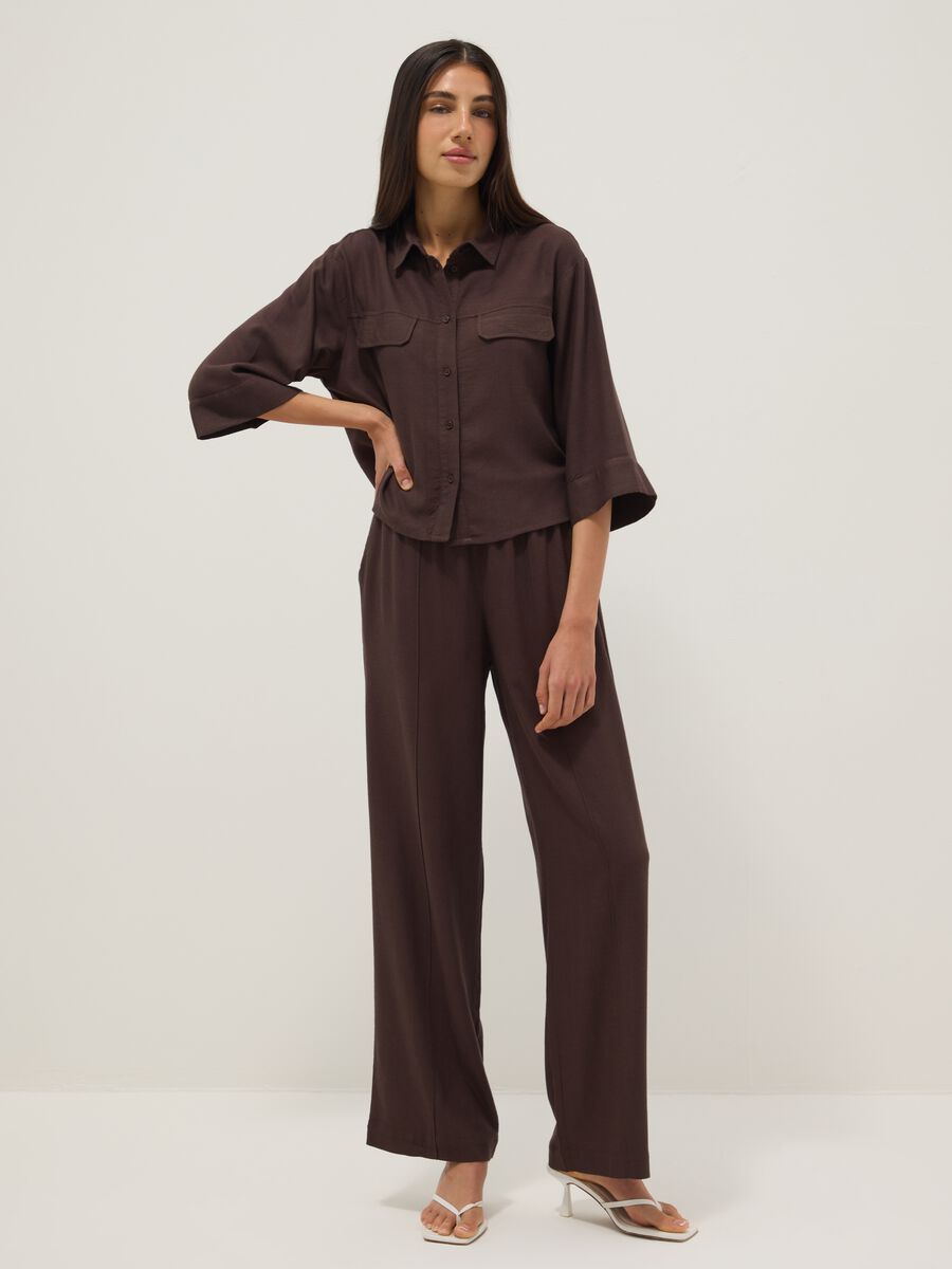 Brown viscose and linen blend shirt, regular fit_3