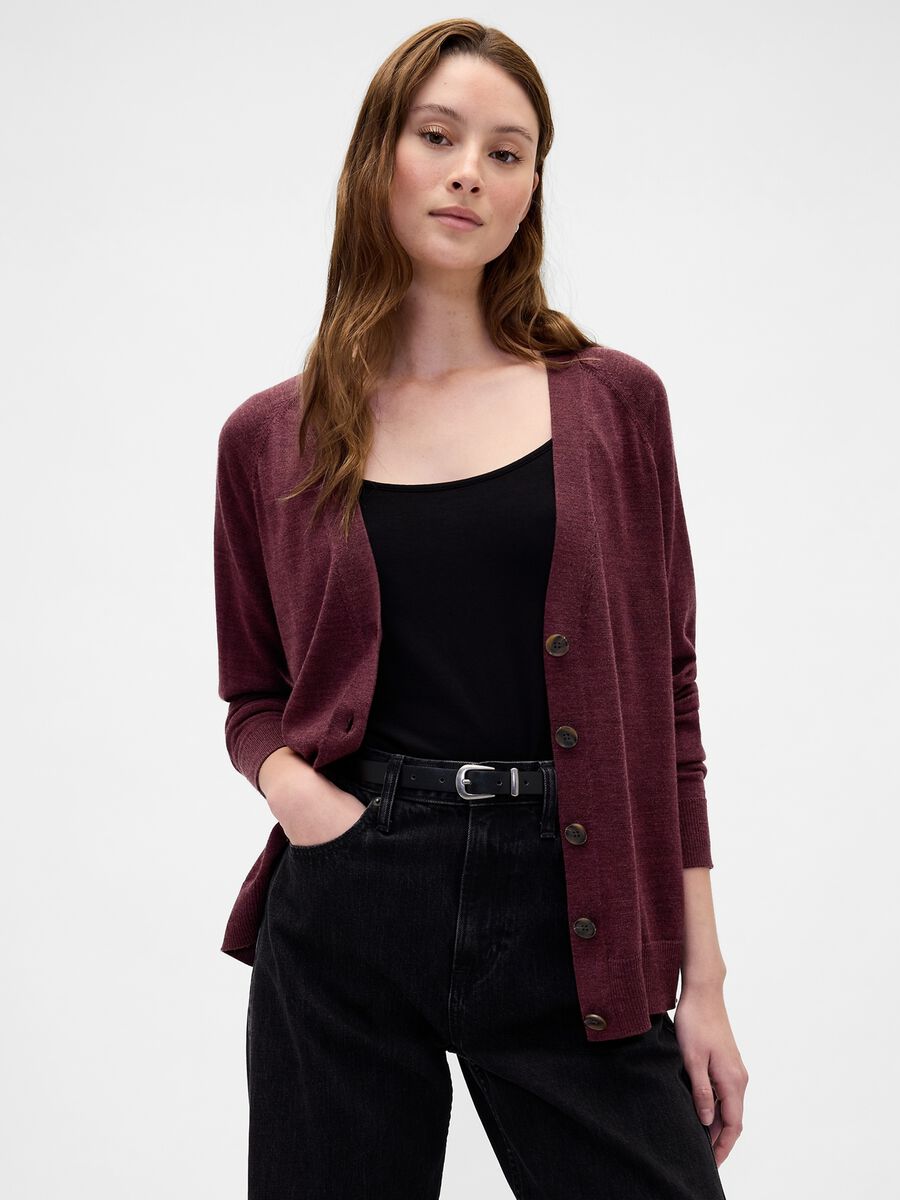 Cardigan viola in pura lana_0