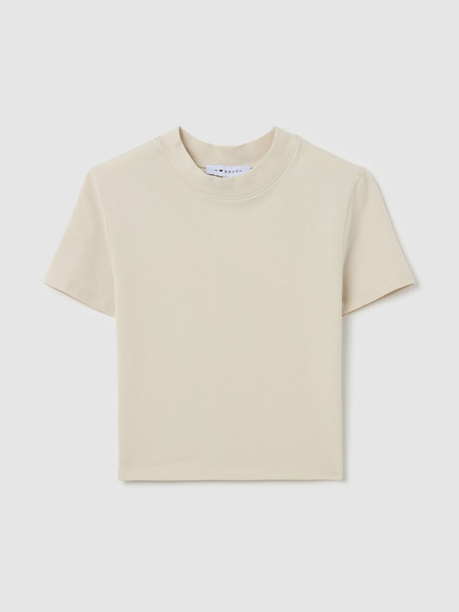 Stretch cotton T-shirt with mock neck_4