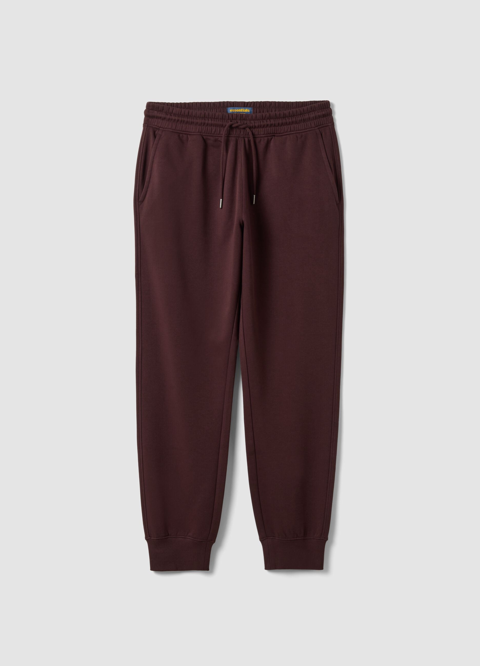 Jogger marroni in misto cotone con fondo a polsino e coulisse