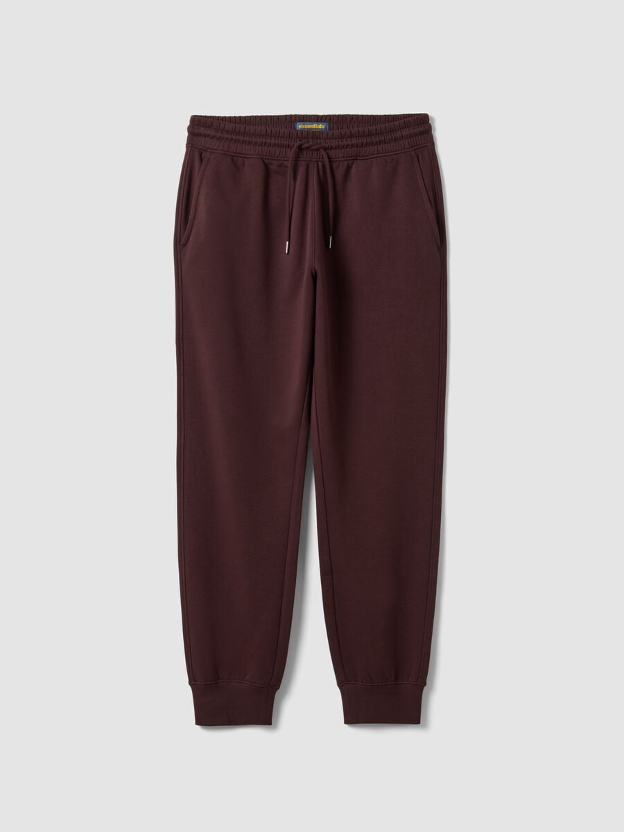 Jogger marroni in misto cotone con fondo a polsino e coulisse_5