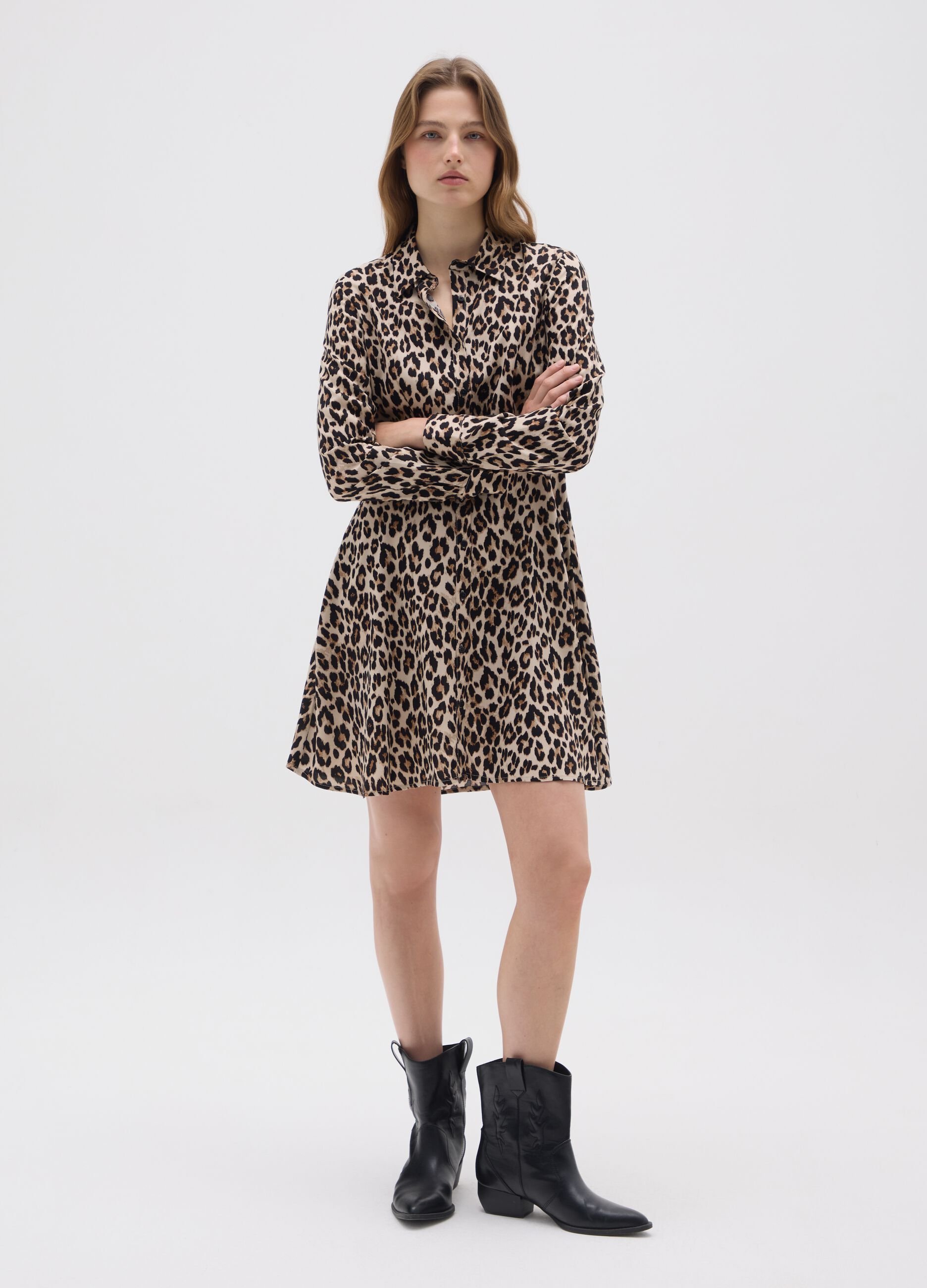 Women's Multicoloured Pure Viscose Shirt Dress