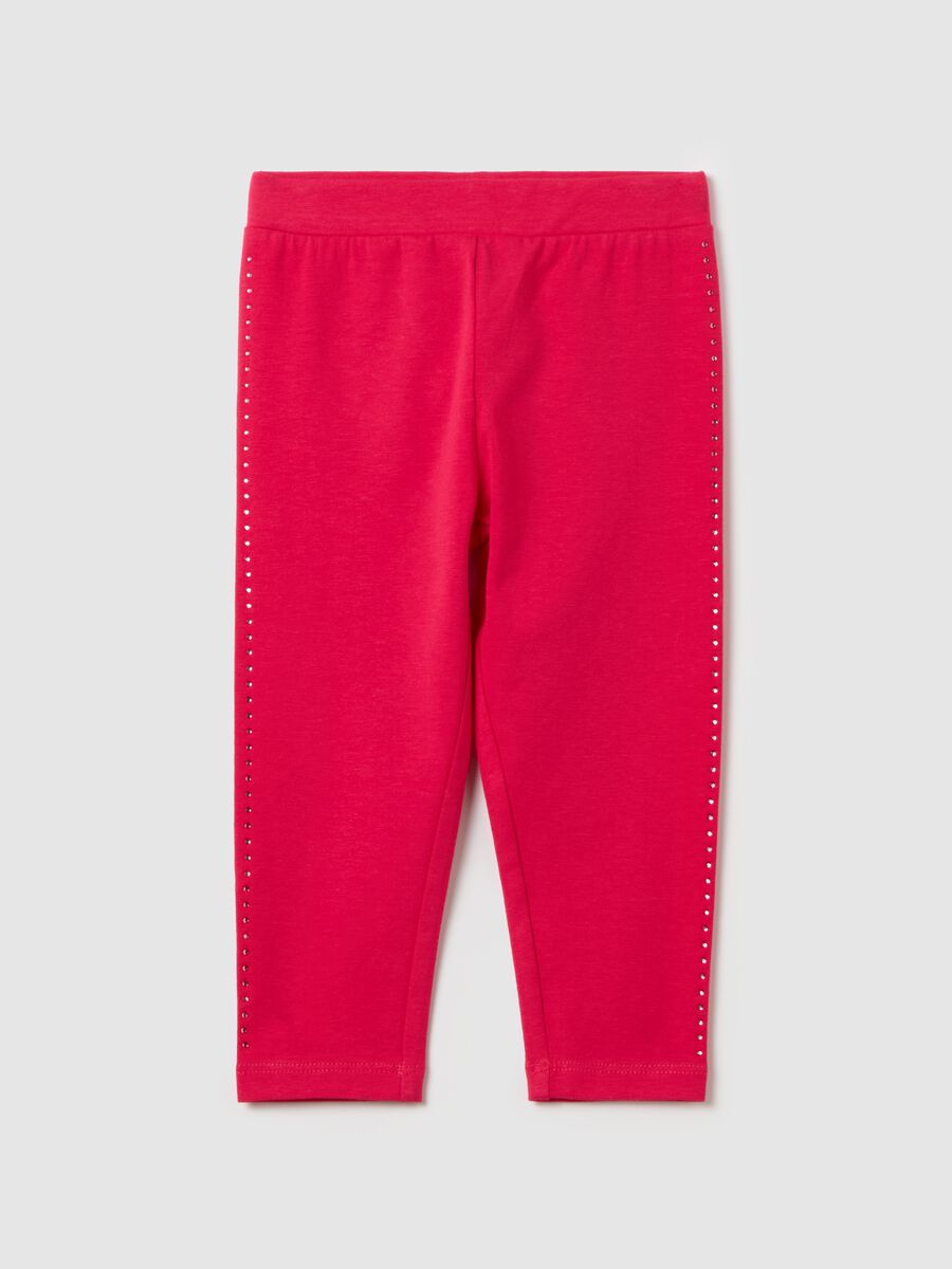 Stretch cotton leggings with diamanté motif_0