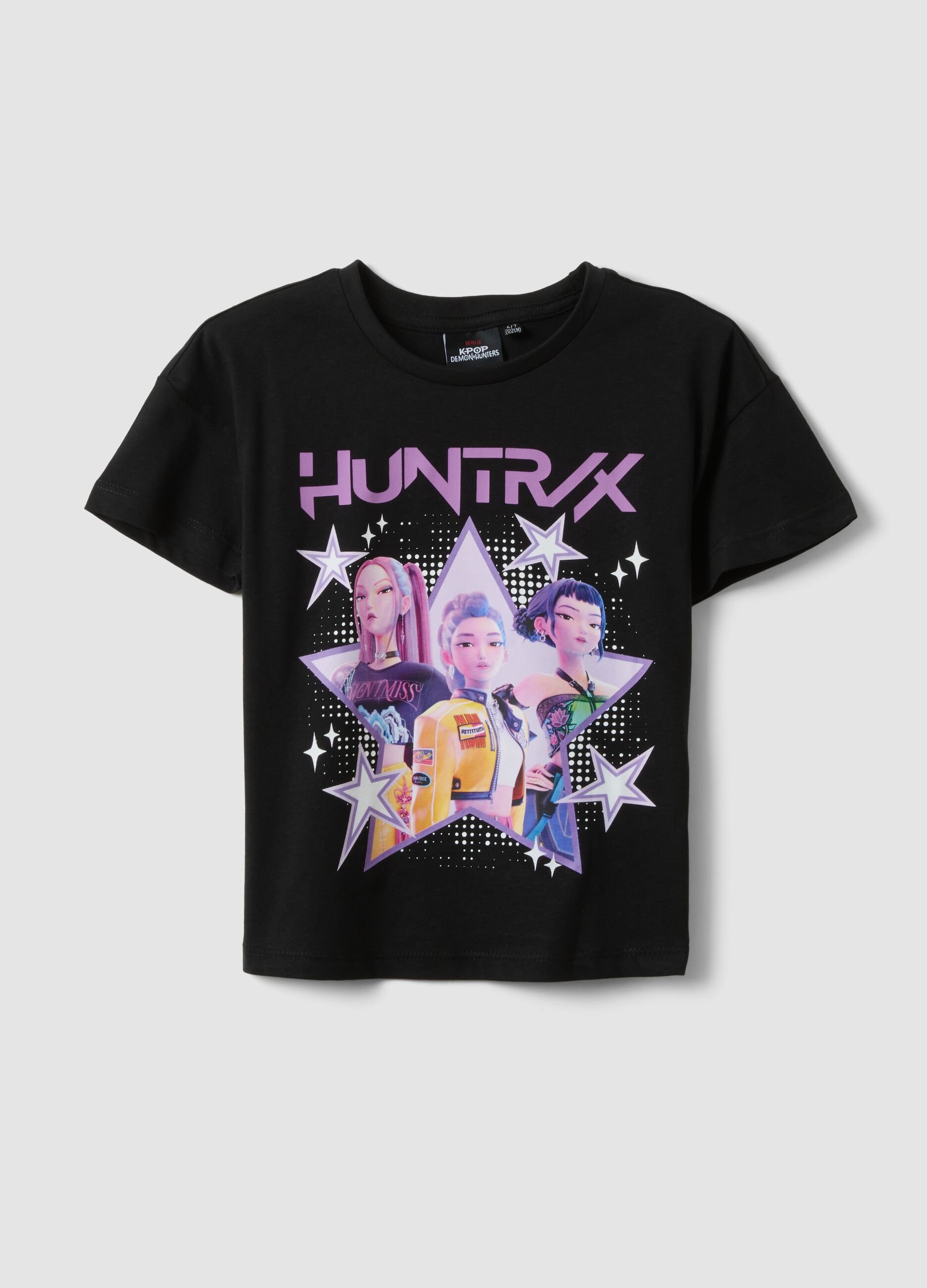 Girls' regular fit black pure cotton T-shirt with print