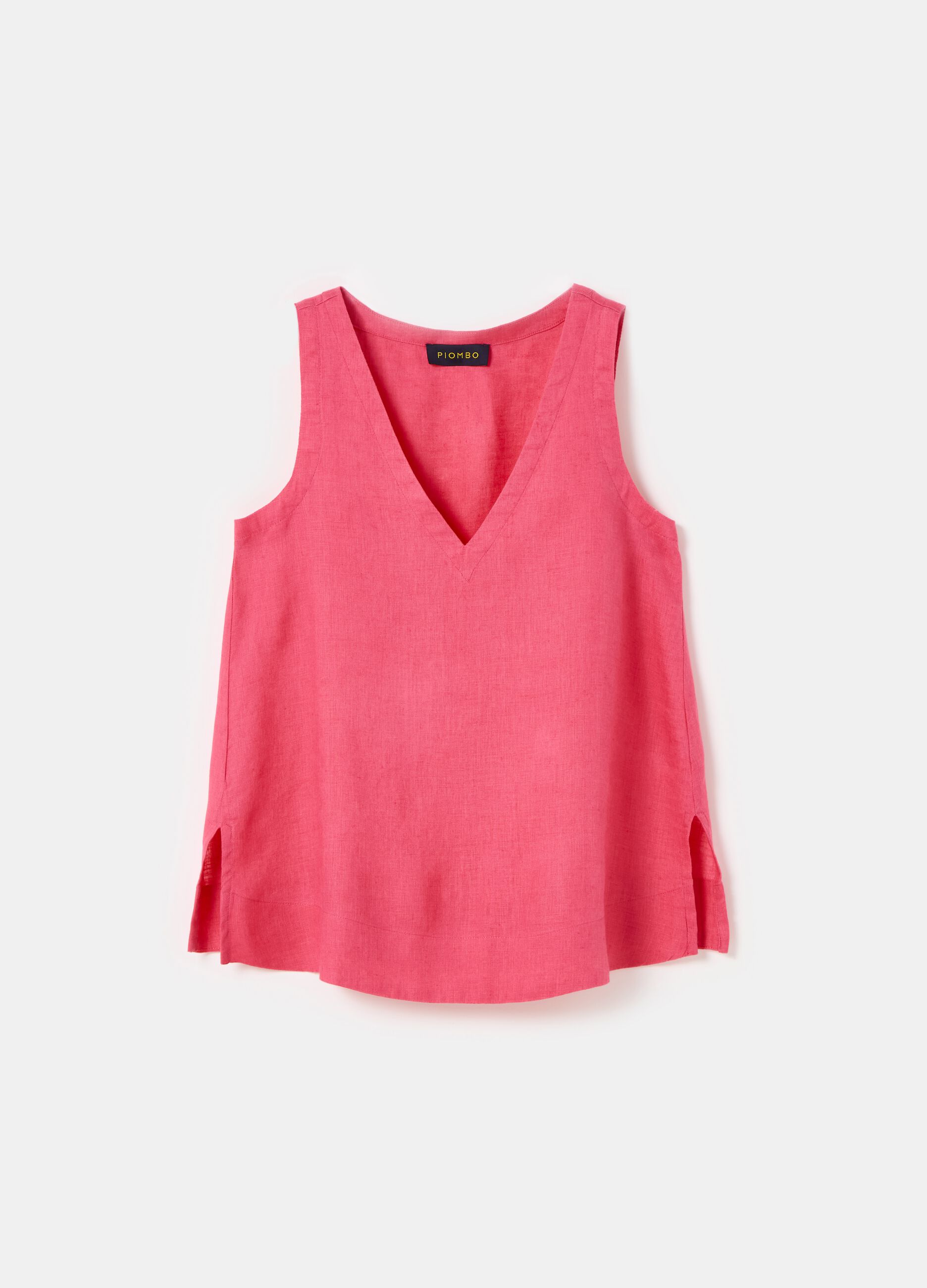 Blusa smanicata in lino scollo a V