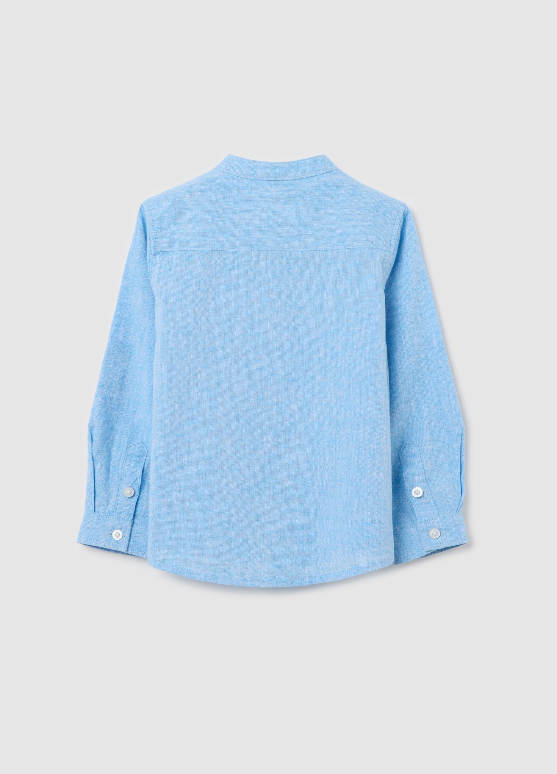 Light blue long-sleeved shirt in cotton and linen