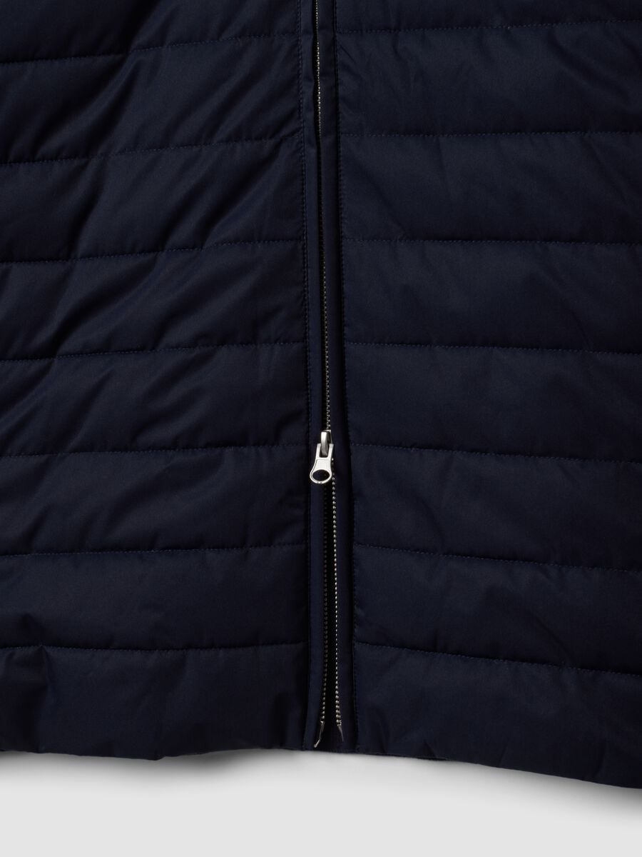 Giacca blu in puro cotone con zip e maniche in maglia regular fit_1