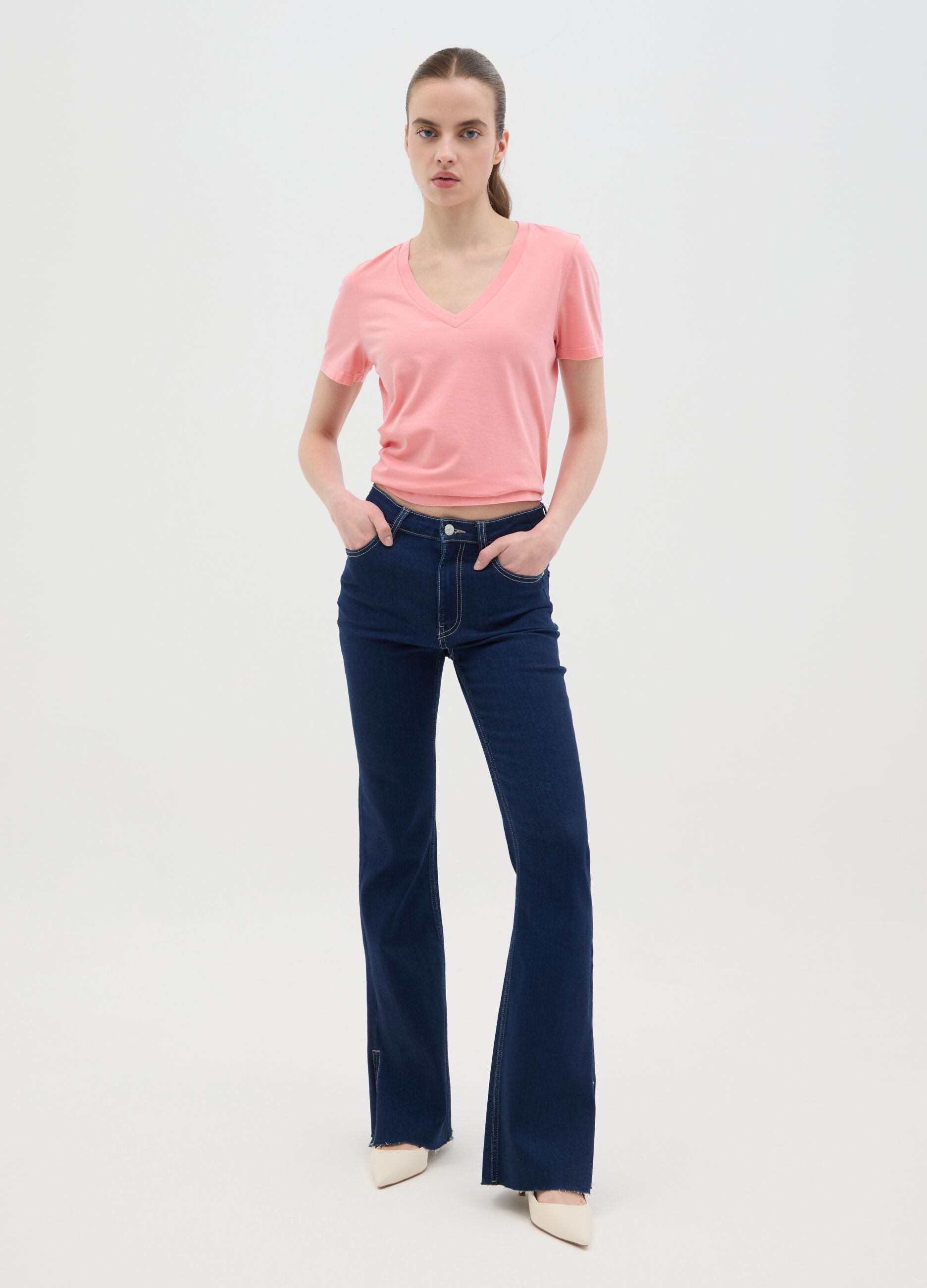 Women’s pink regular-fit T-shirt in 100% cotton with round neck