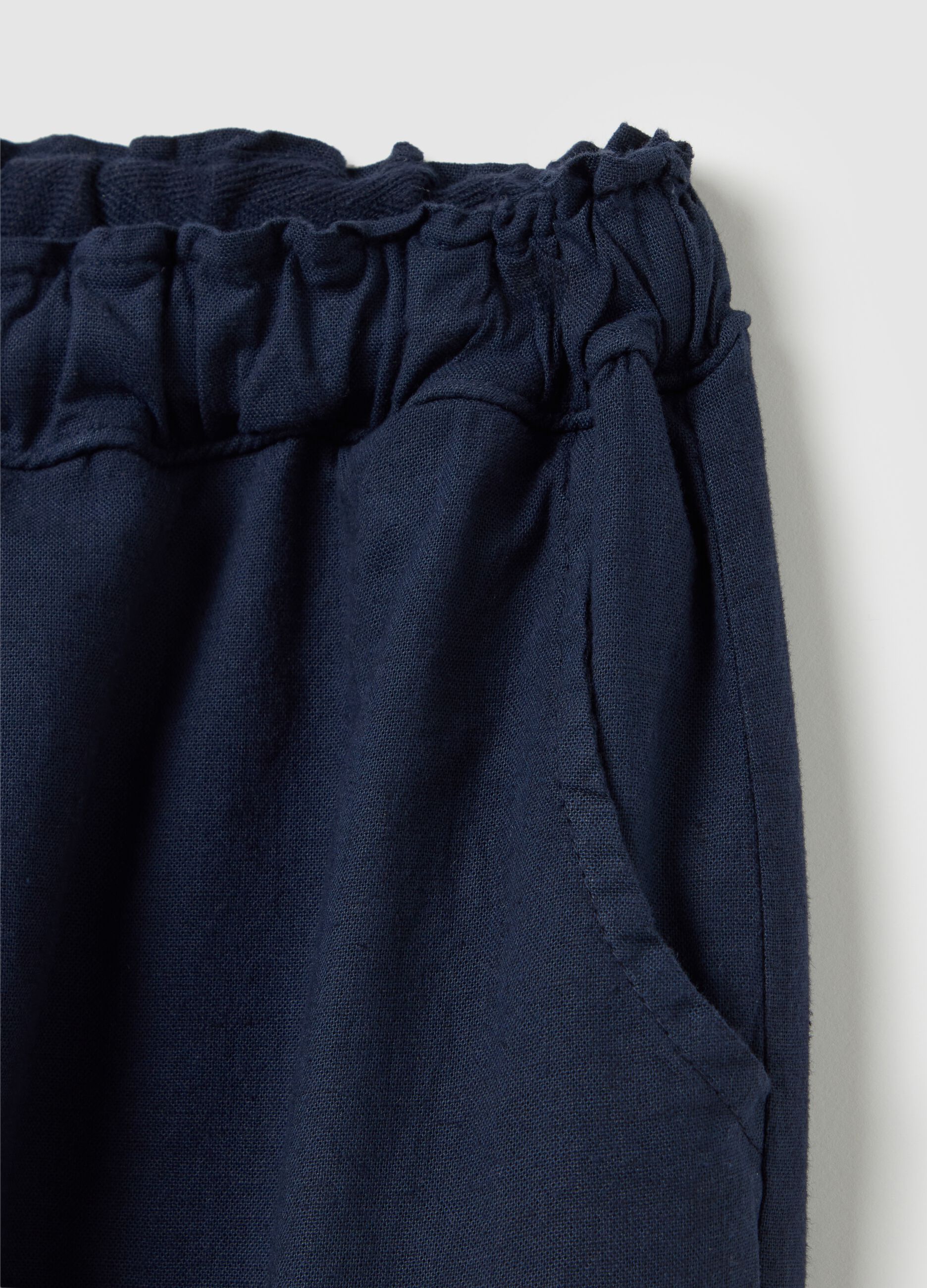Casual Blue Linen and Cotton Trousers