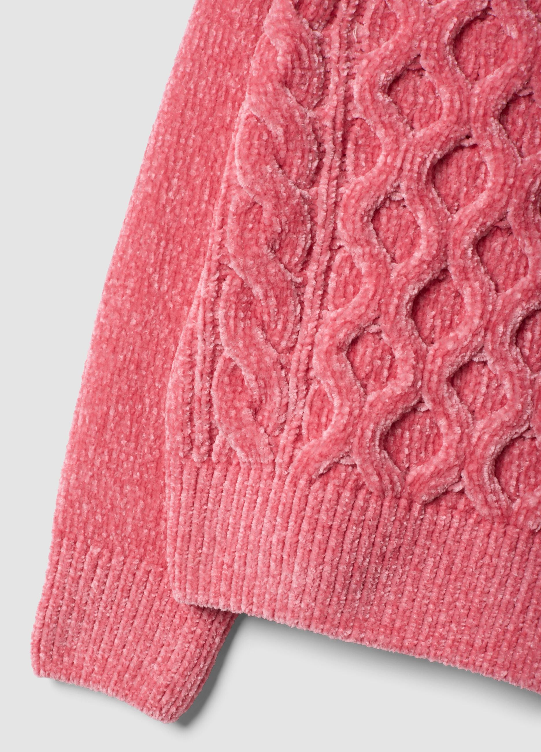 Pink crew-neck cable-knit jumper, regular fit