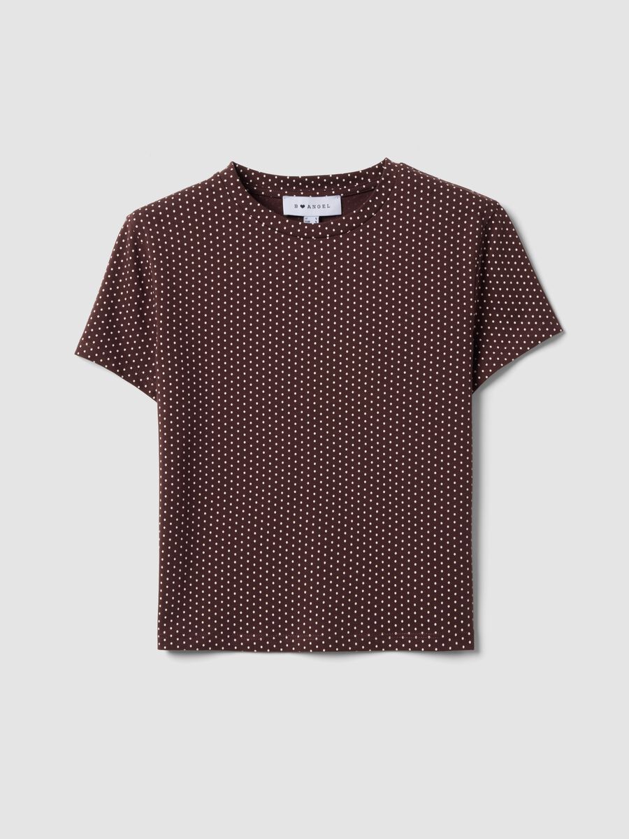 T-shirt crop marrone in puro cotone a pois regular fit_0