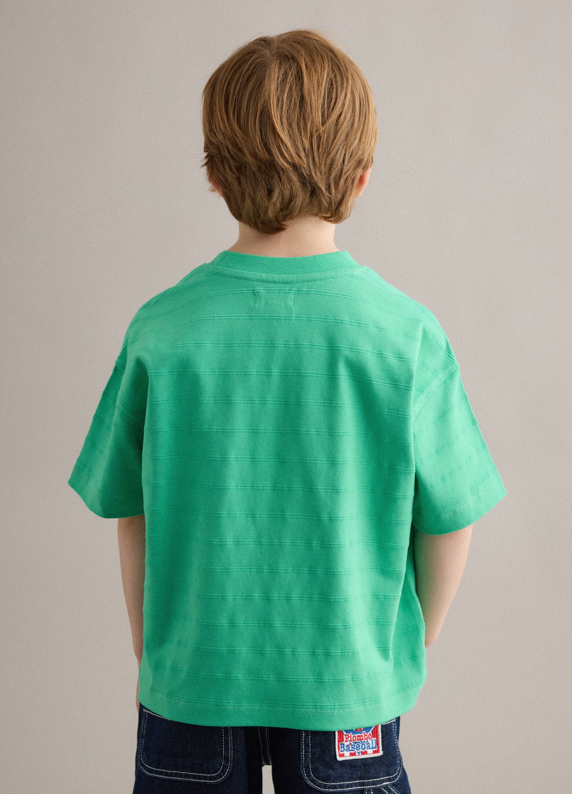 T-shirt in puro cotone verde da bambino regular fit