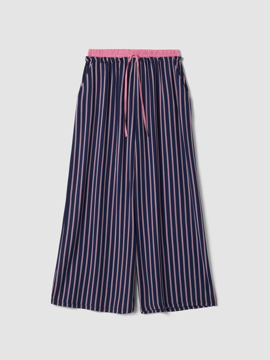 Pantaloni pigiama blu in pura viscosa a righe_0