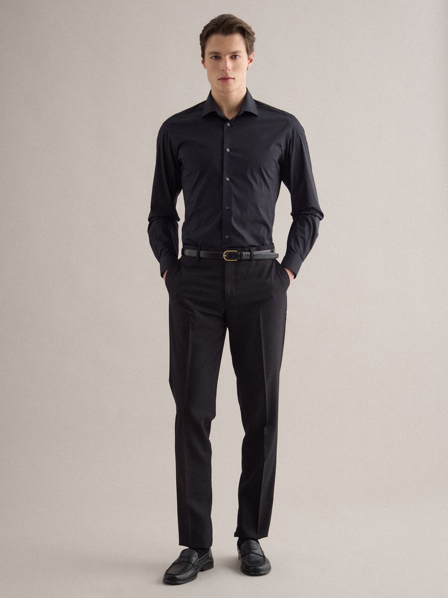 Slim Fit Black Cotton Stretch Shirt_1