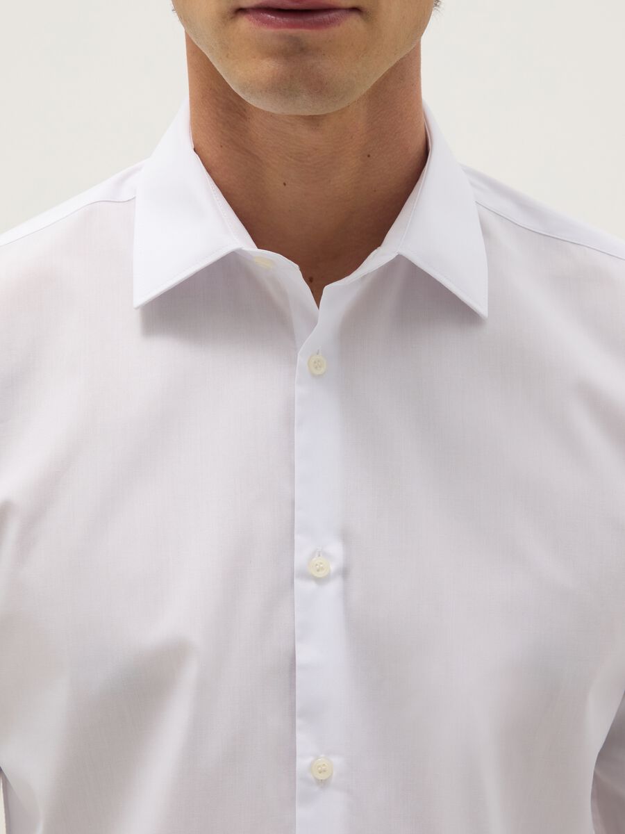 White cotton blend slim fit shirt_1