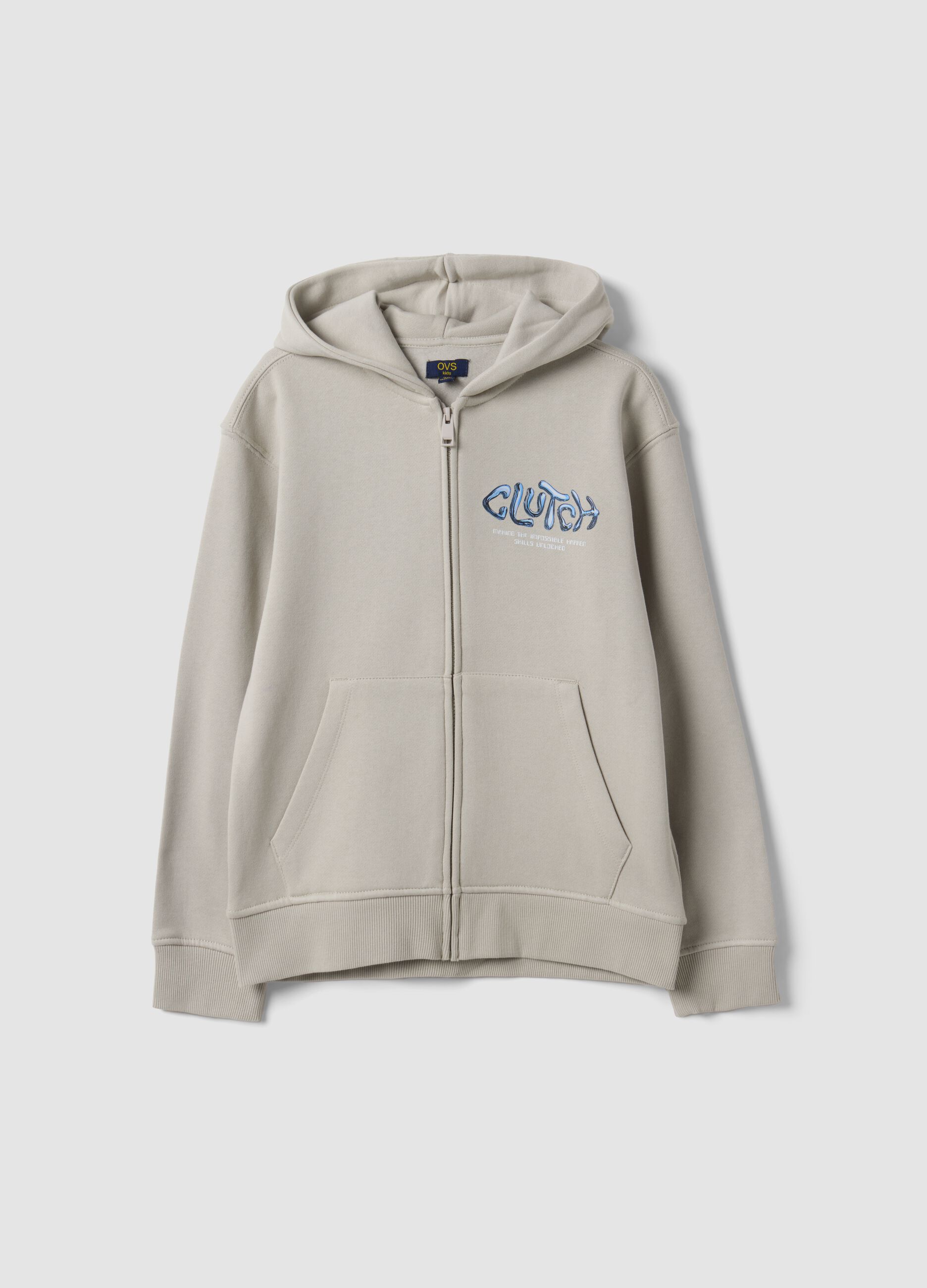 Grey oversized cotton-blend hoodie with print for boys