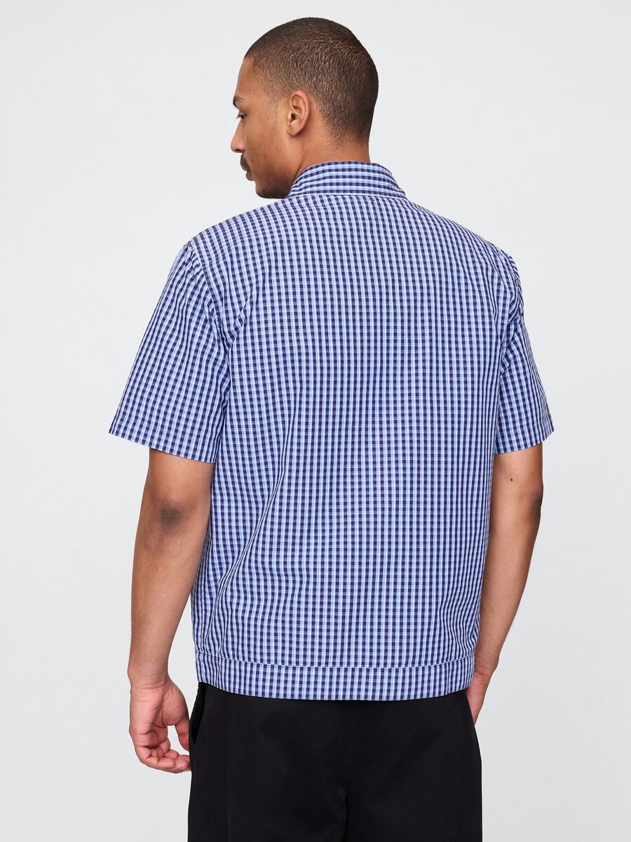 Blue checked short-sleeve shirt_2