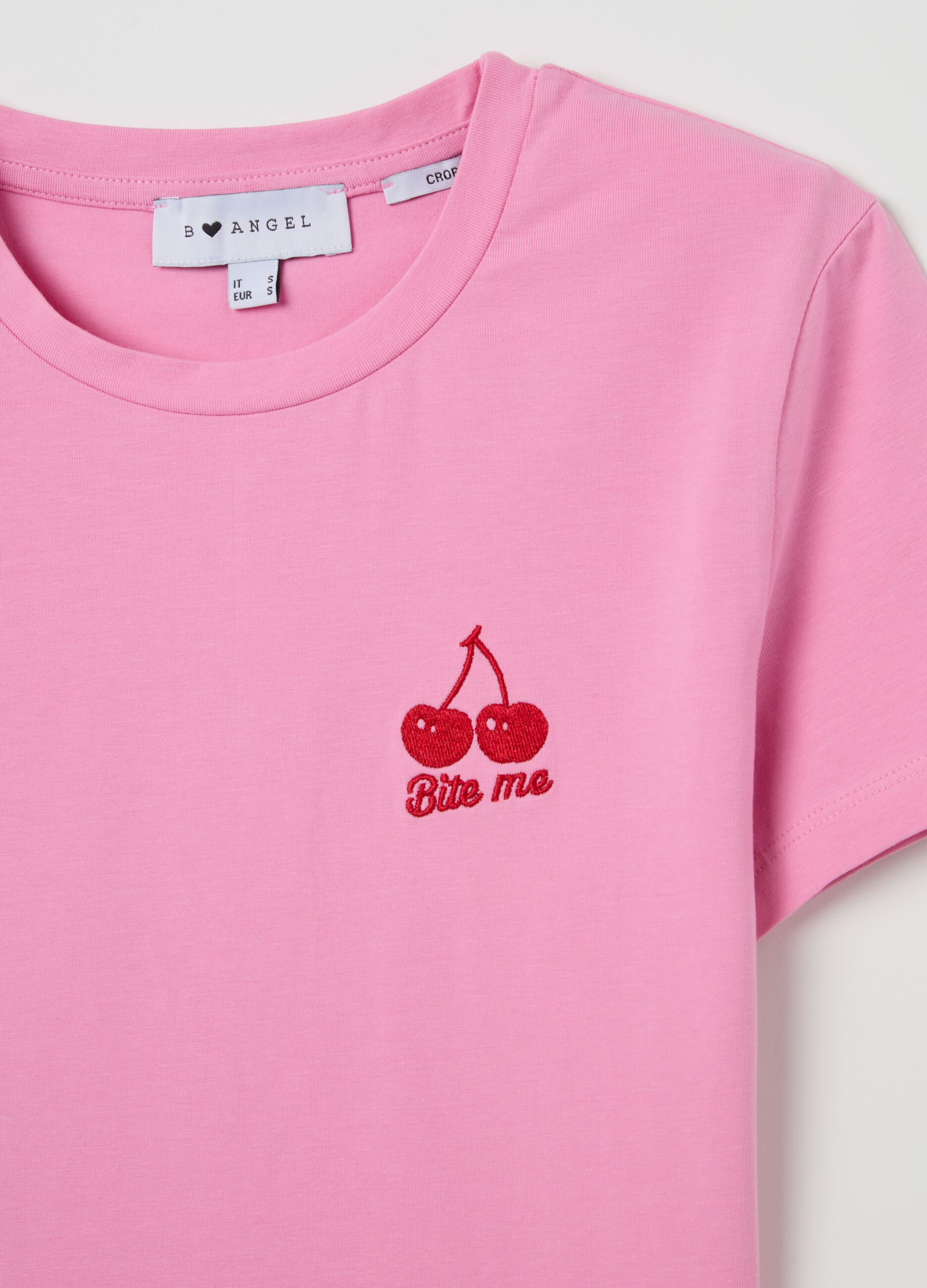 Stretch cotton T-shirt with embroidery