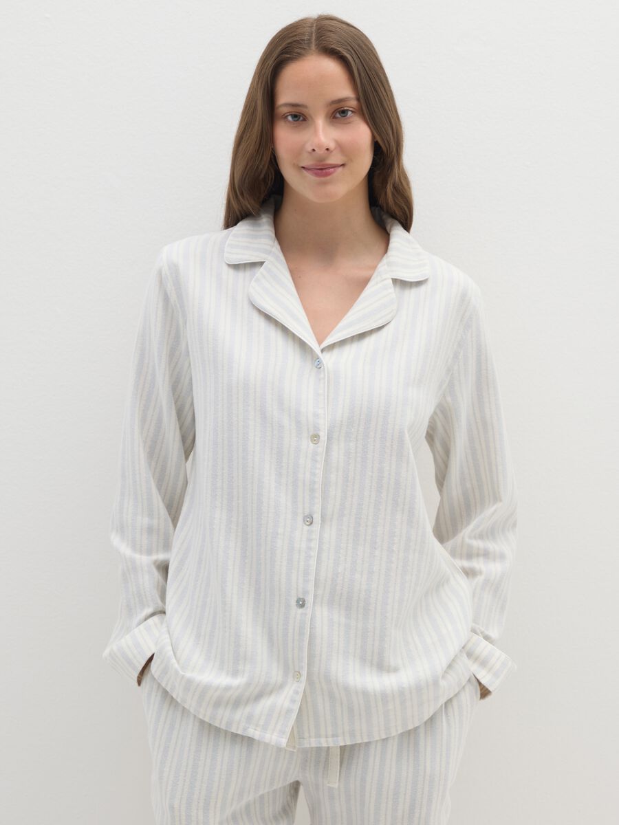 White cotton blend striped regular fit pyjamas_1