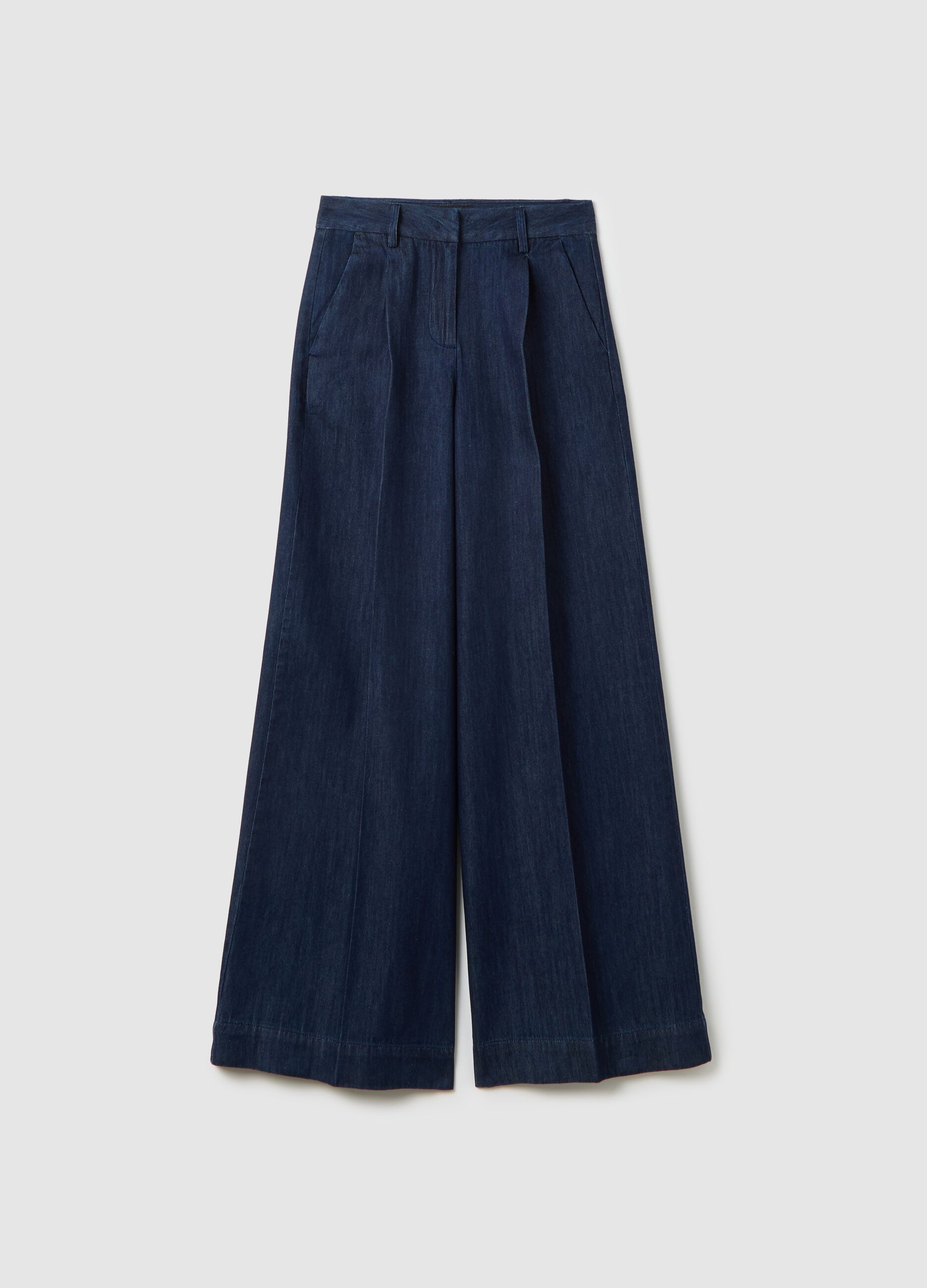 Pantaloni palazzo da donna in puro cotone blu 