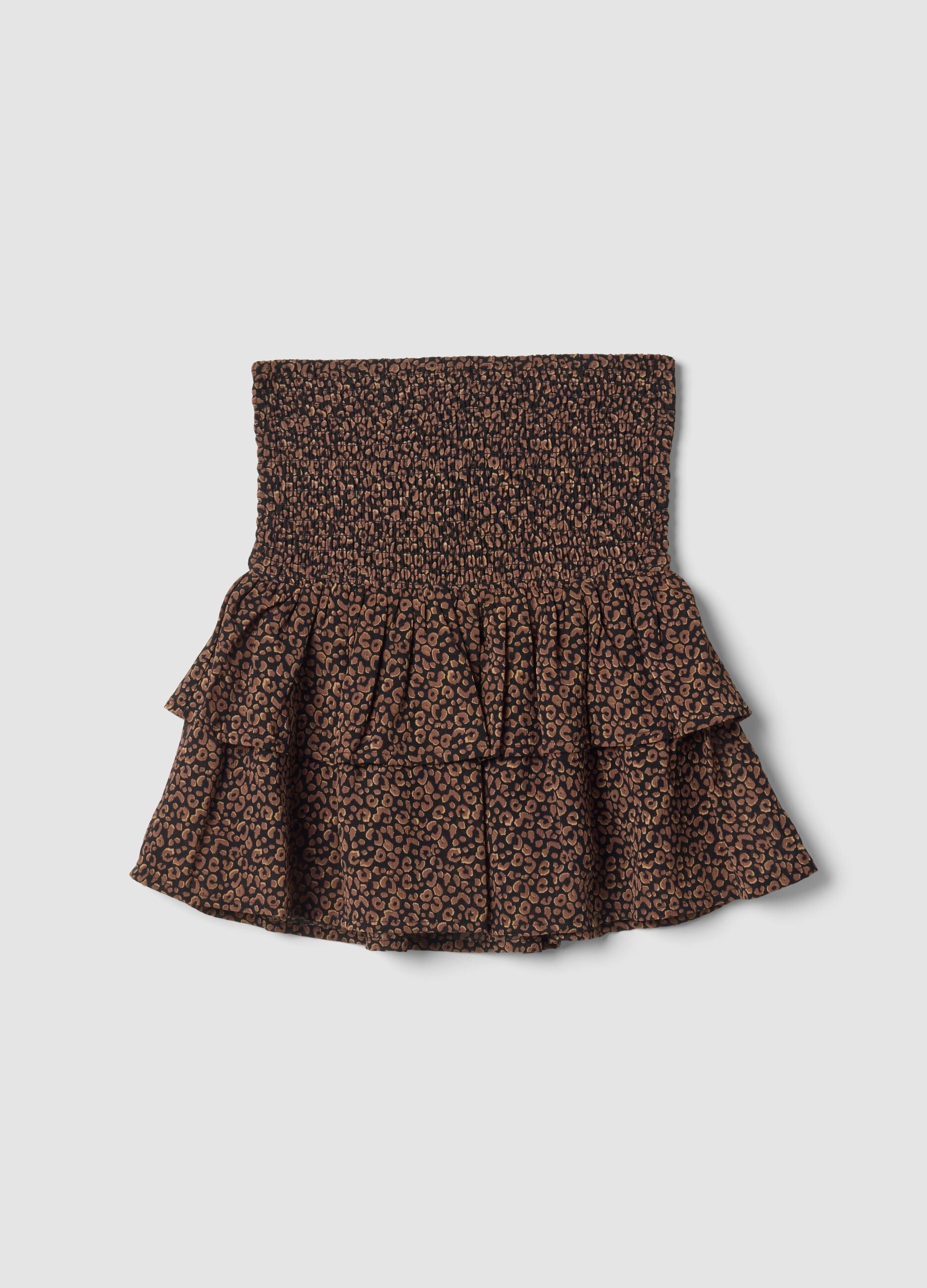 Brown and black animal print skirt with ruffles