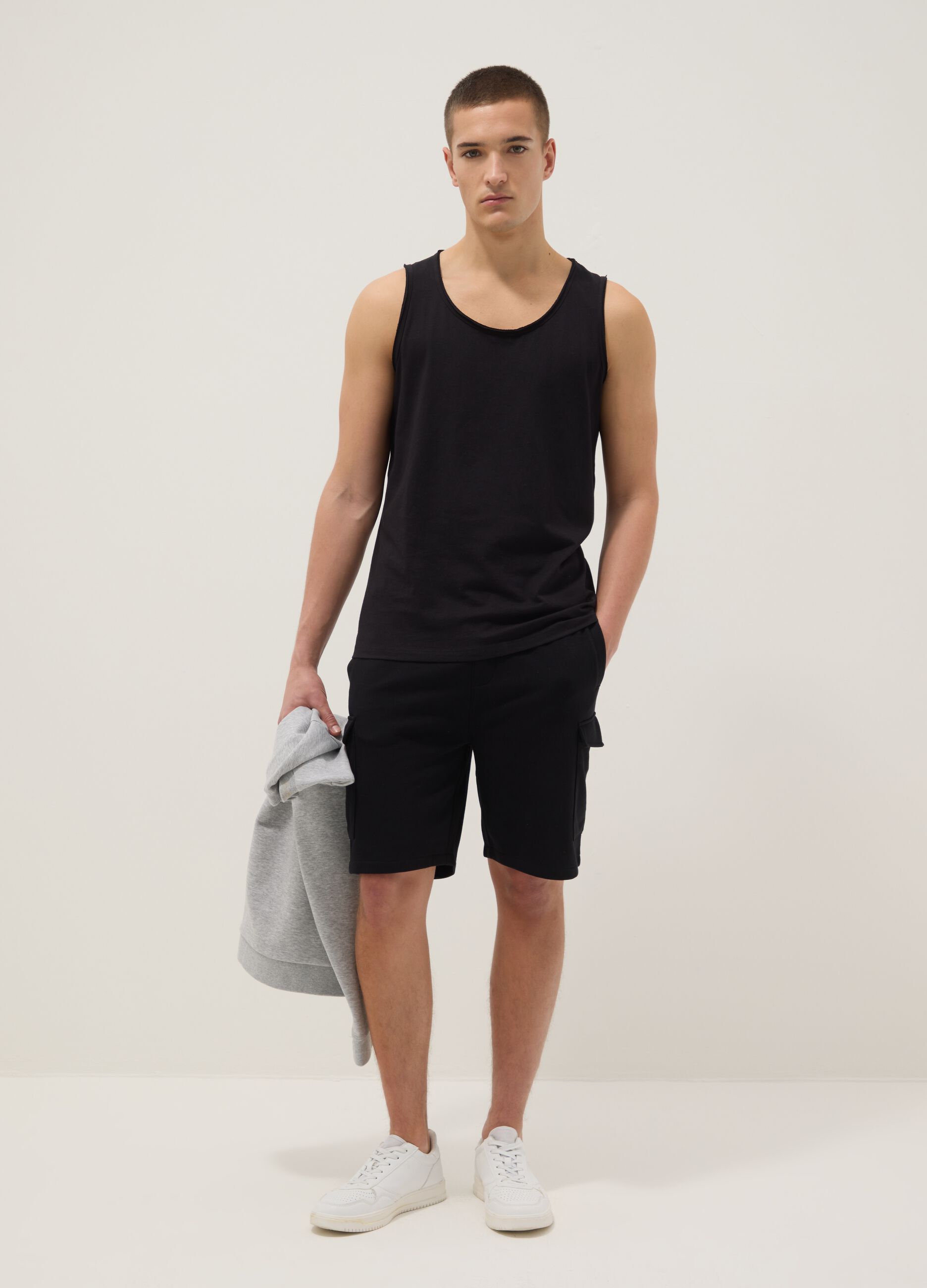 Black pure cotton vest top