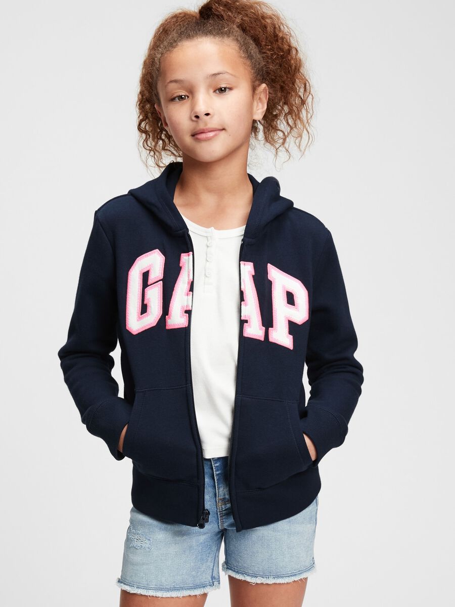 Full-zip plush hoodie with logo patch_0
