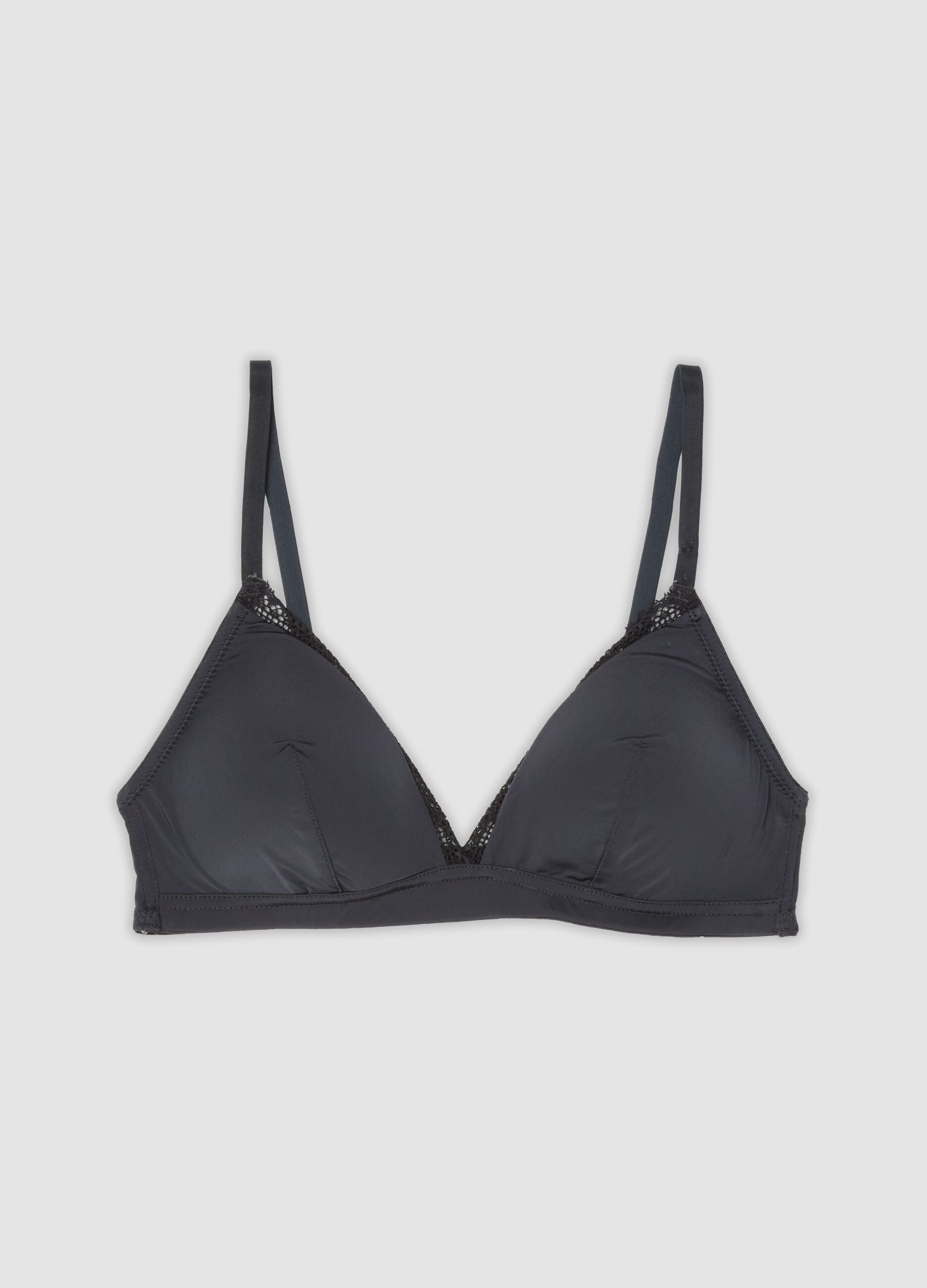 Black triangle bra in stretch fabric with removable padding