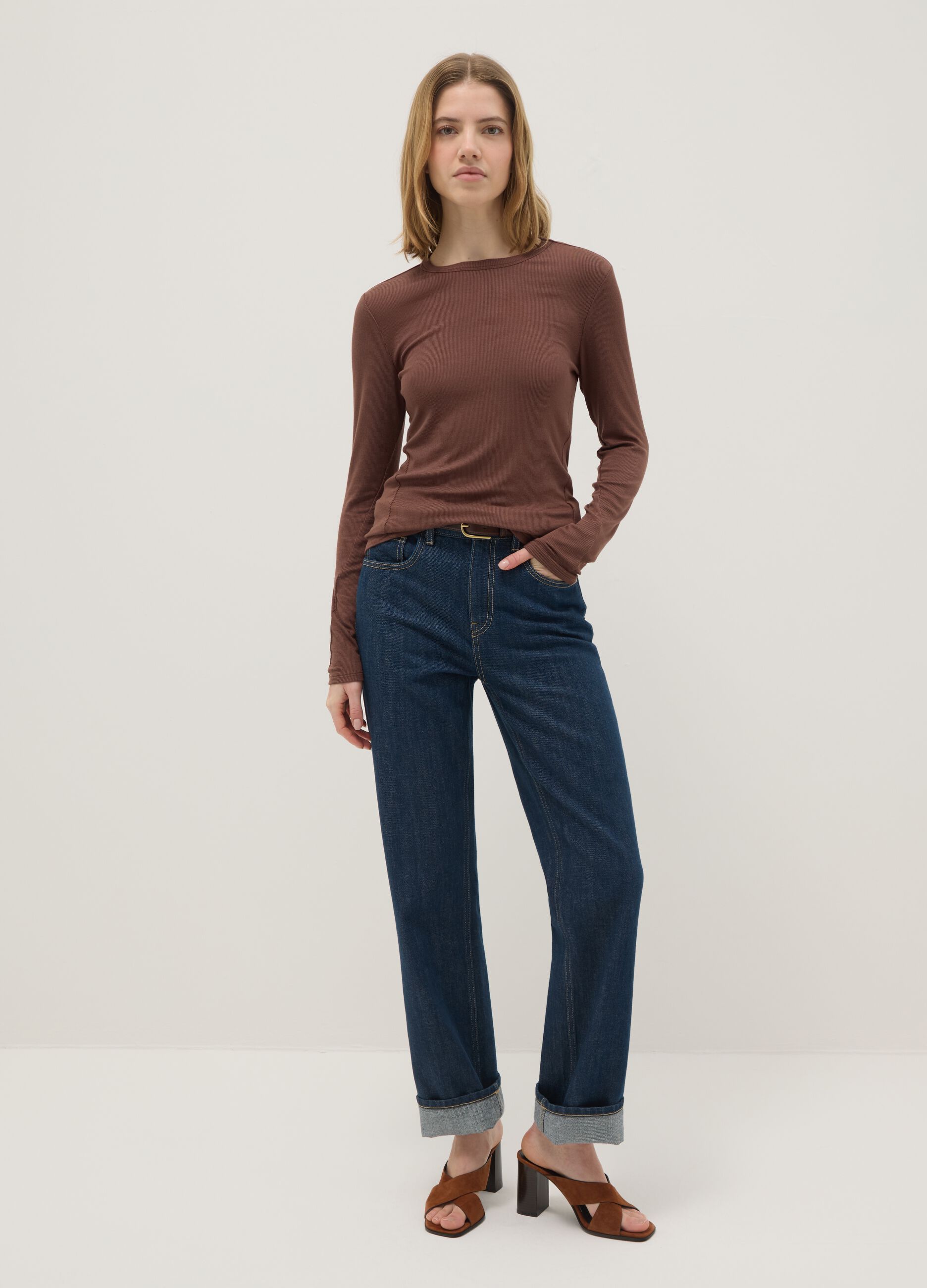 Brown stretch modal regular fit shirt