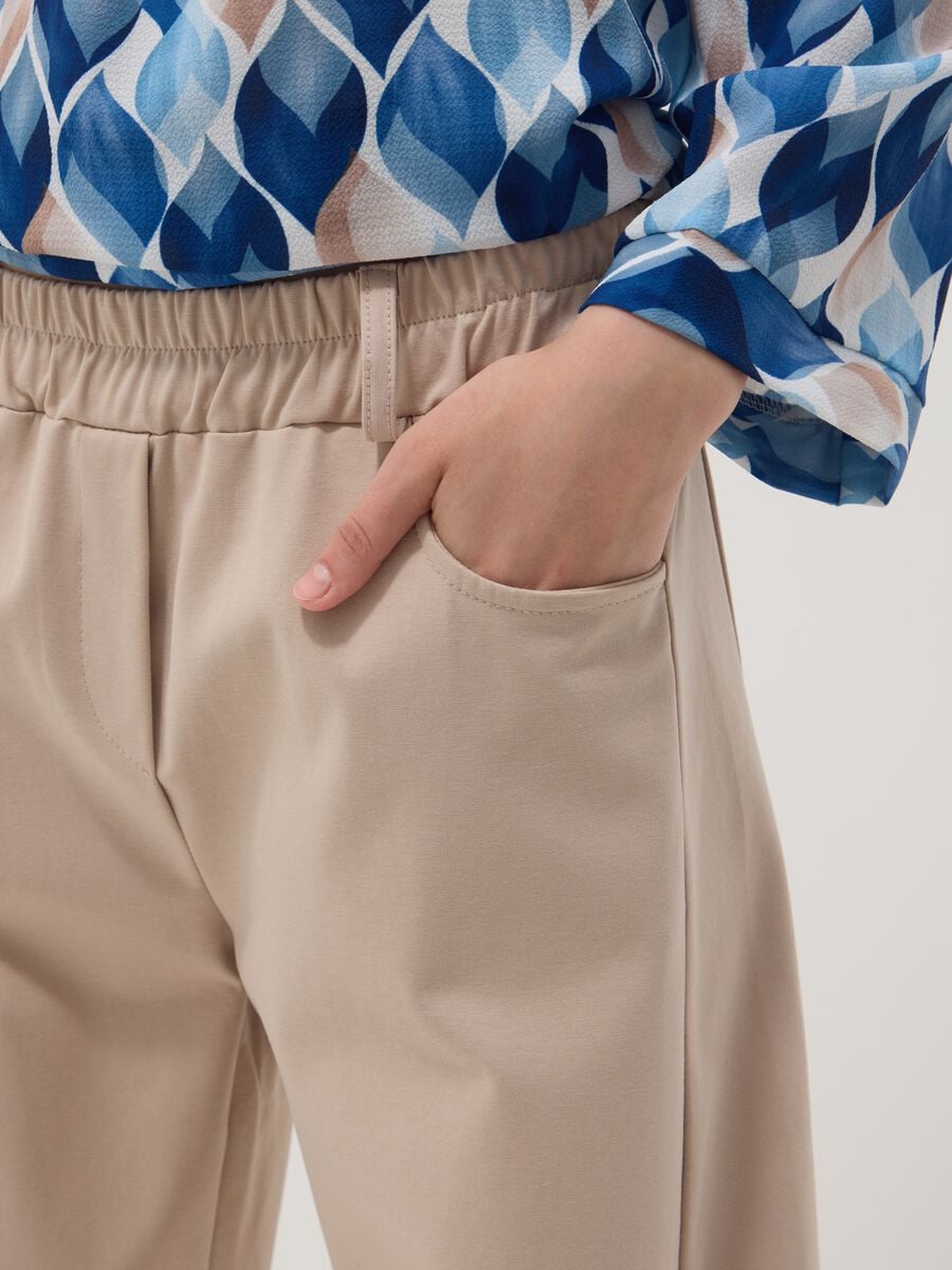 Beige wide-leg trousers in stretch cotton_3