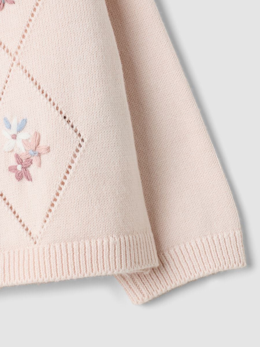 Cardigan rosa in puro cotone organico con colletto a volant per neonata_3