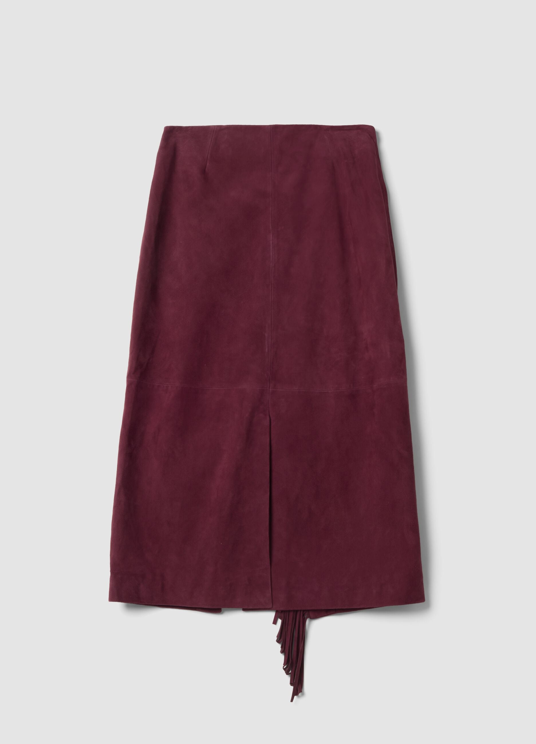 Red genuine leather skirt with fringes