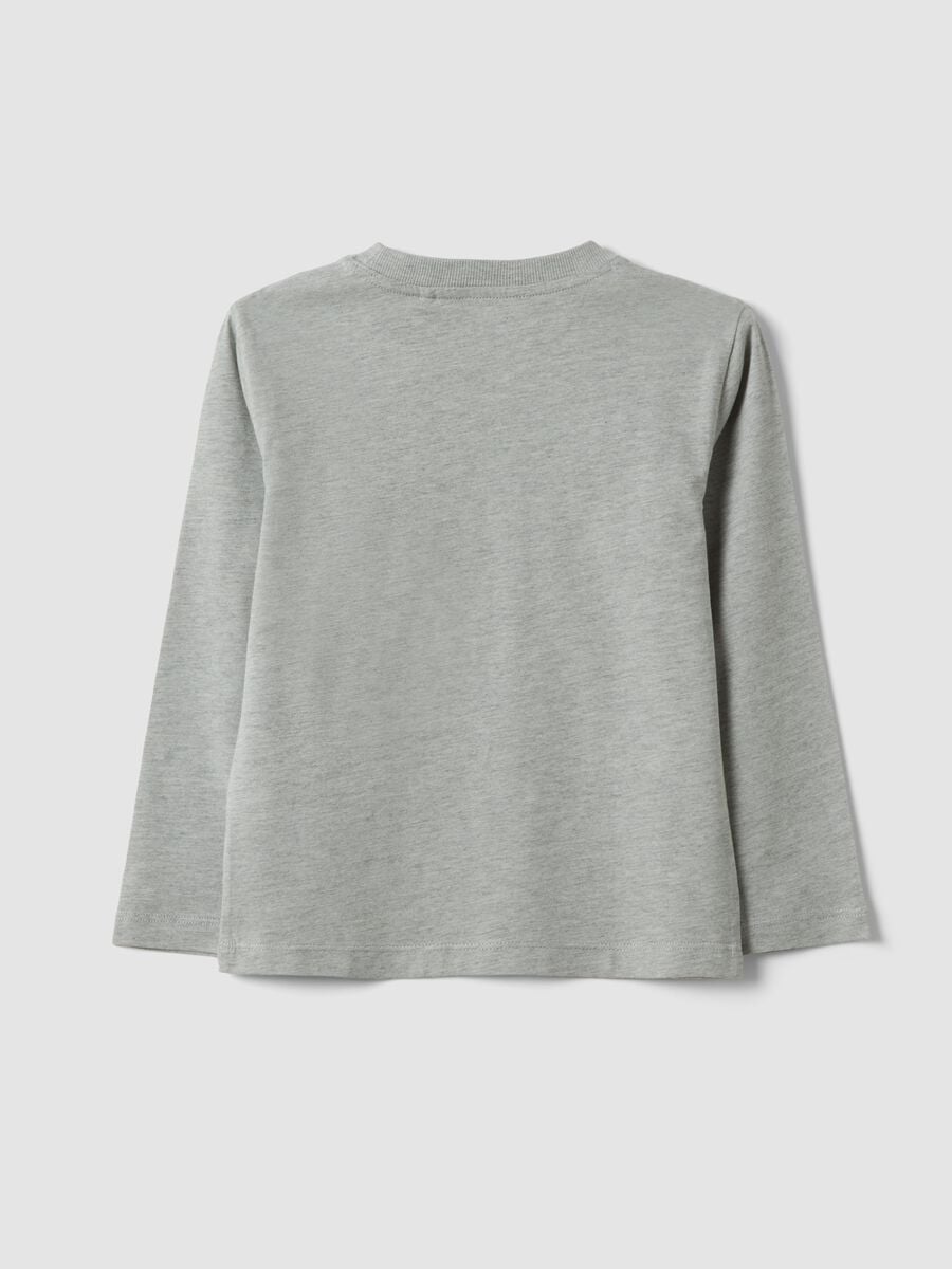 T-shirt grigia in misto cotone e viscosa con stampa college per bambino_1