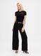 Black wide leg stretch cotton trousers_0