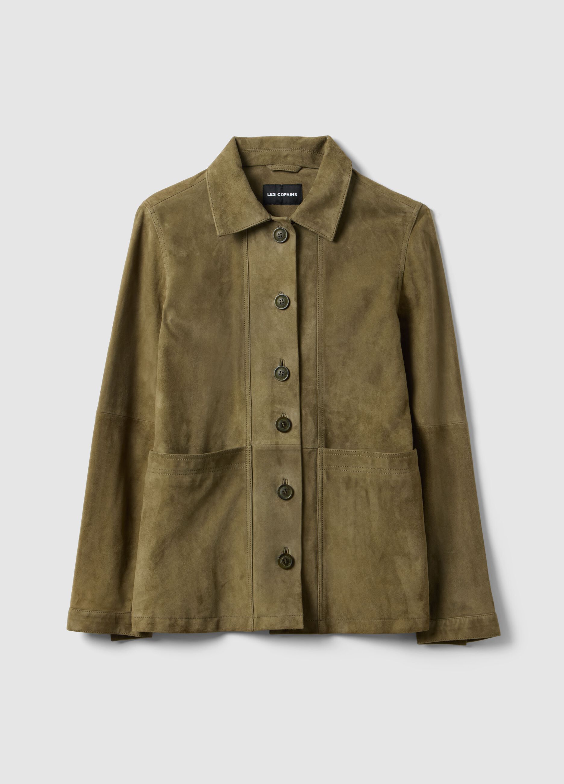 Giacca in vera pelle verde regular fit con bottoni