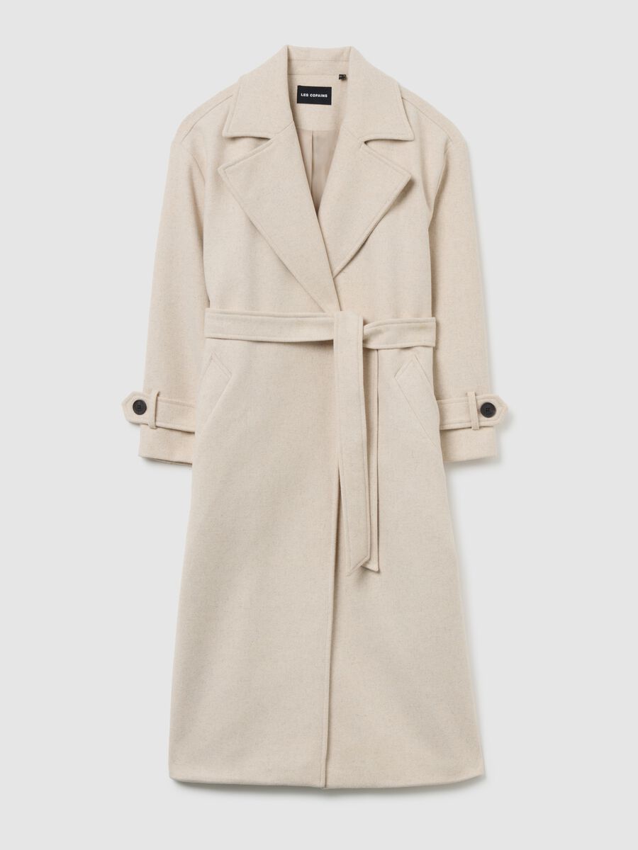 Beige wool blend coat with belt_0