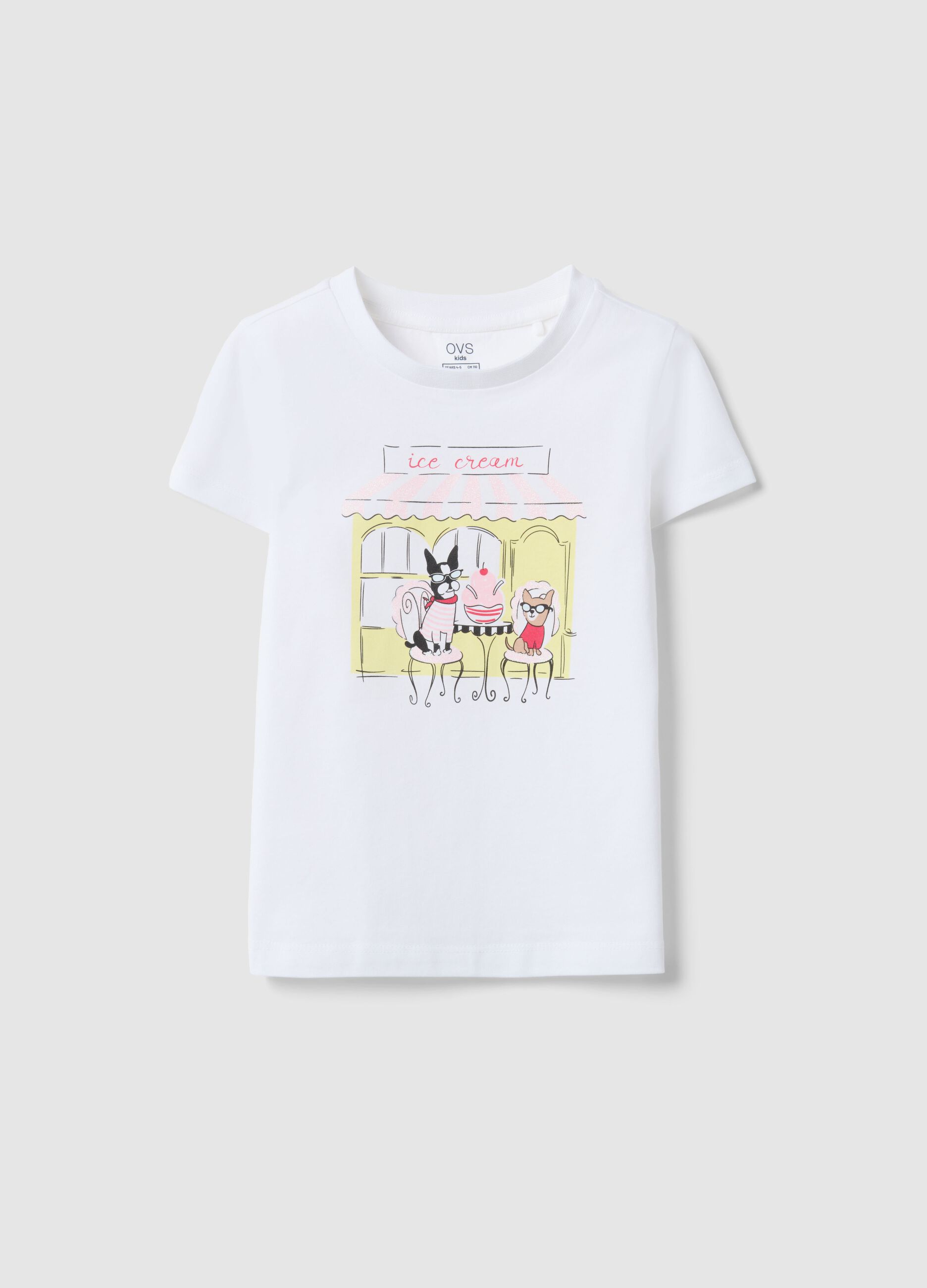 White pure cotton regular fit t-shirt with print for girls