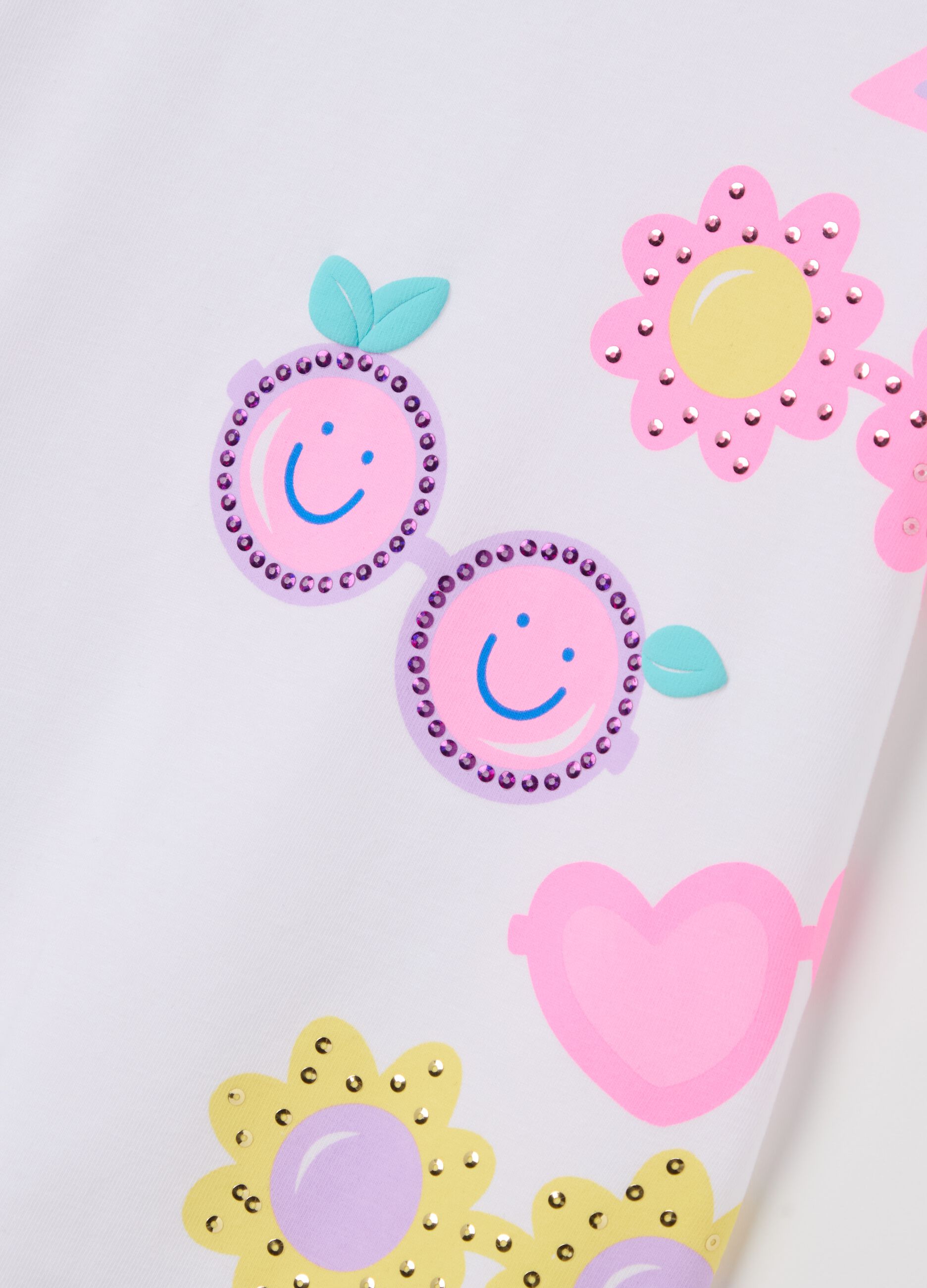 T-shirt with diamantés and sunglasses print