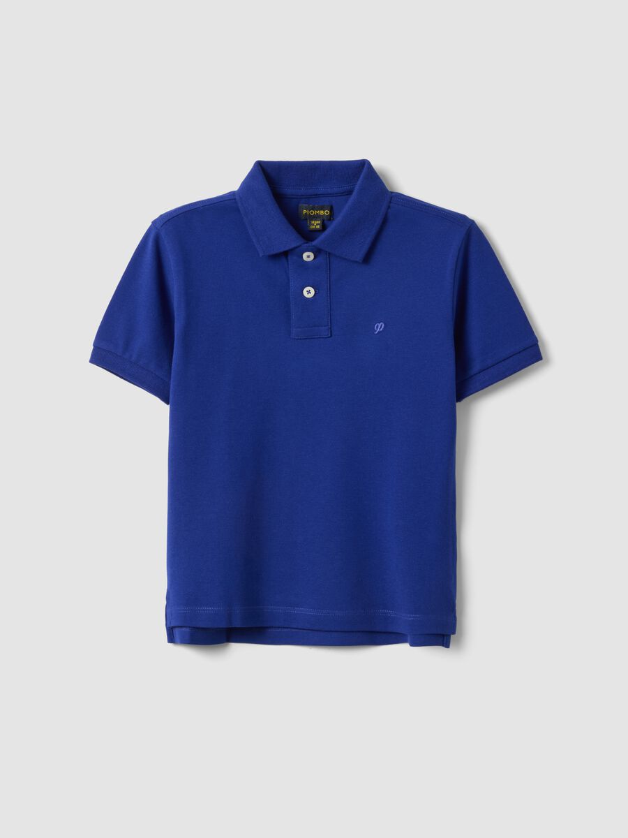 Polo in cotone elasticizzato blu da bambino regular fit_0