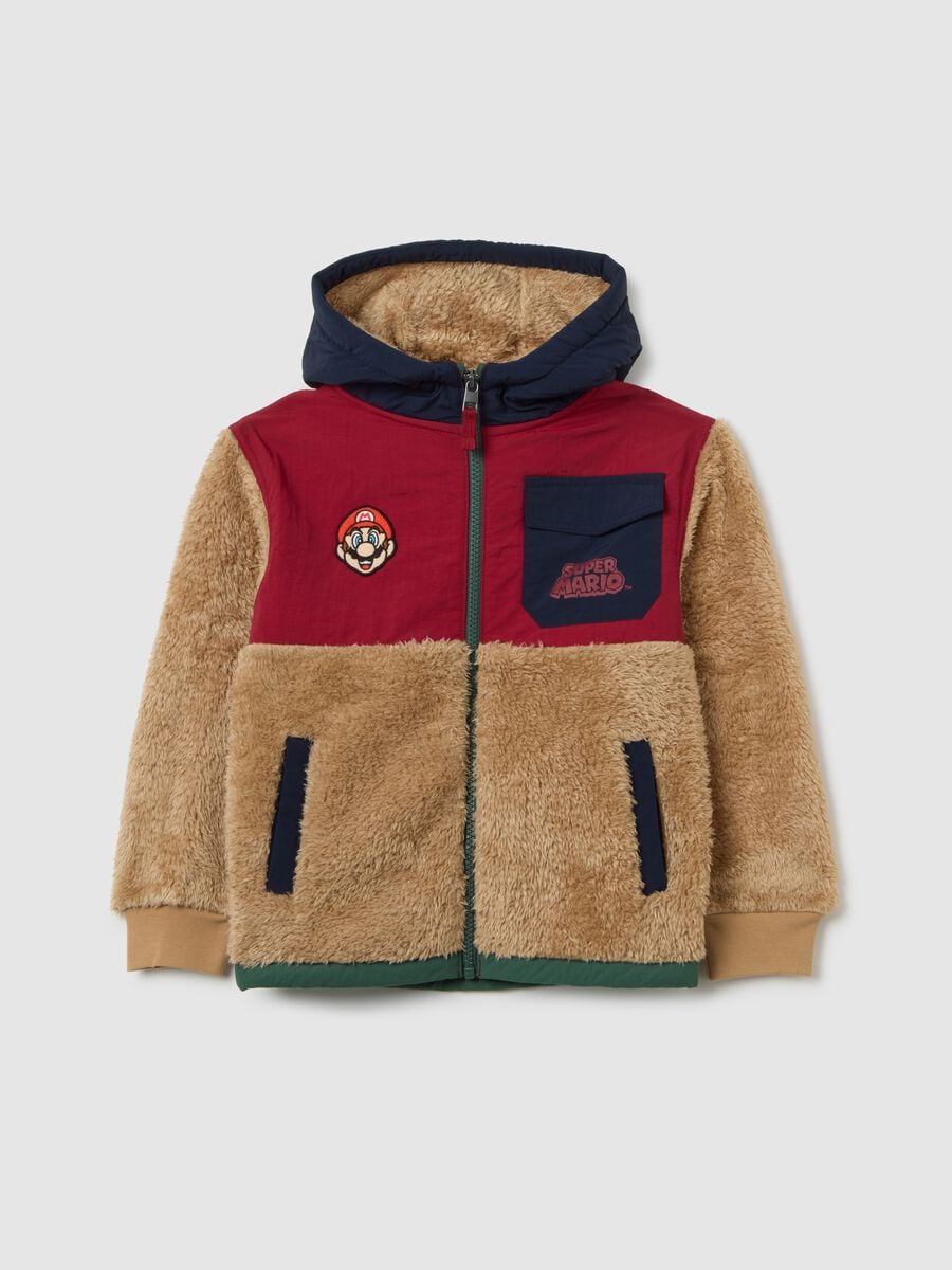 Felpa multicolor da bambino in sherpa full zip regular fit con stampe_0