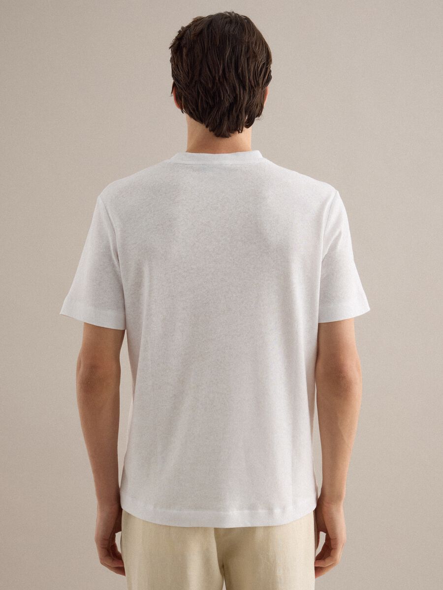 T-shirt in misto lino e cotone bianca regular fit_3