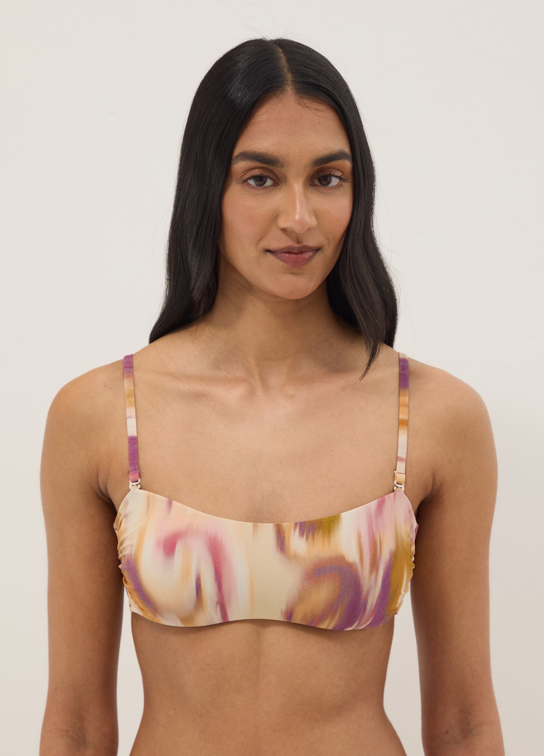 Multicolour stretch bandeau bikini top